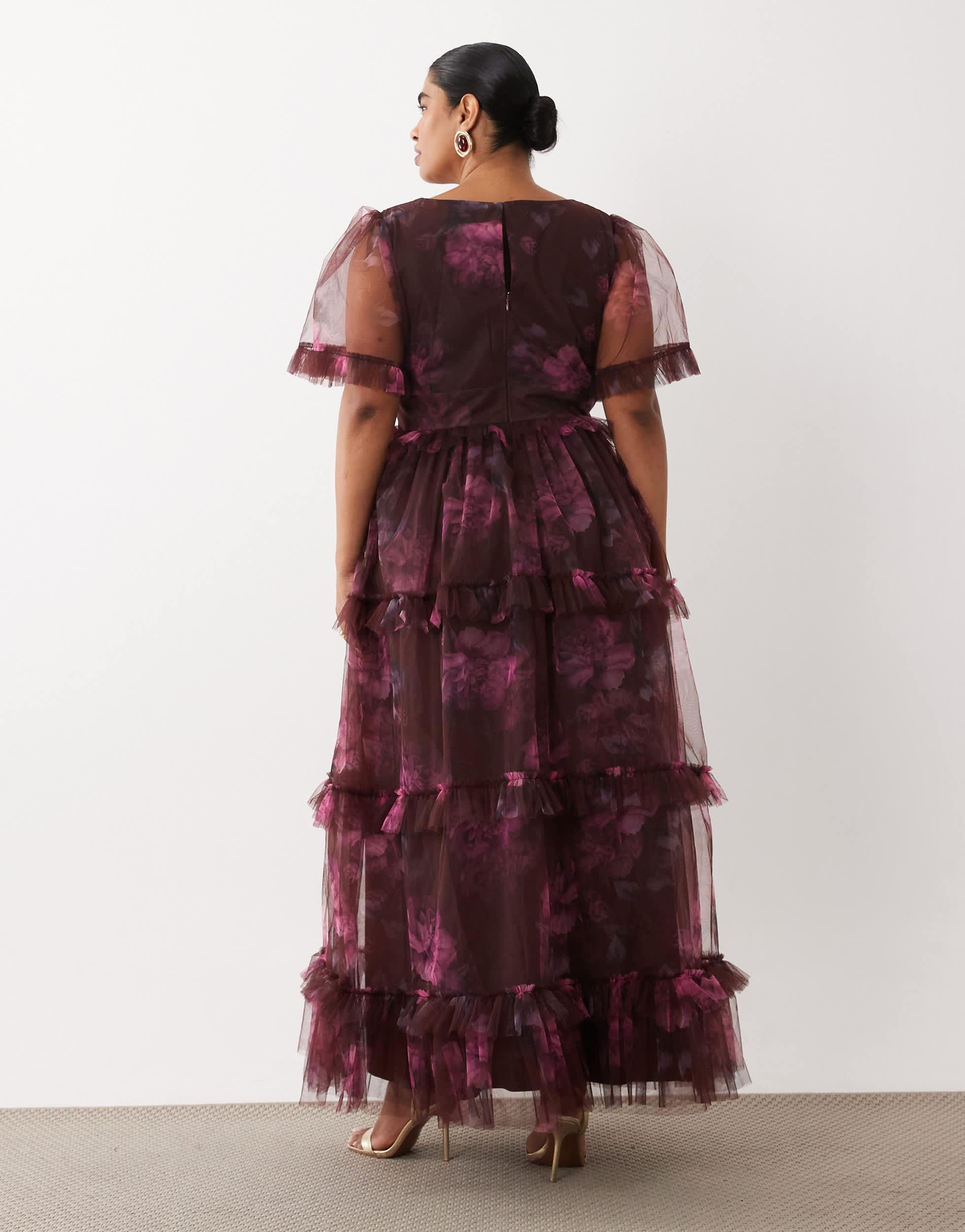 lace & beads layered tulle bardot maxi dress in lilac Plus Dresses for Women | Online Sale up to 45% off this dress is perfect KRD Soft Shoes Black / SIZE:36