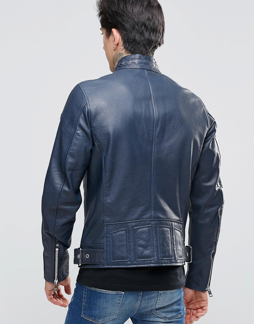 diesel blue leather jacket