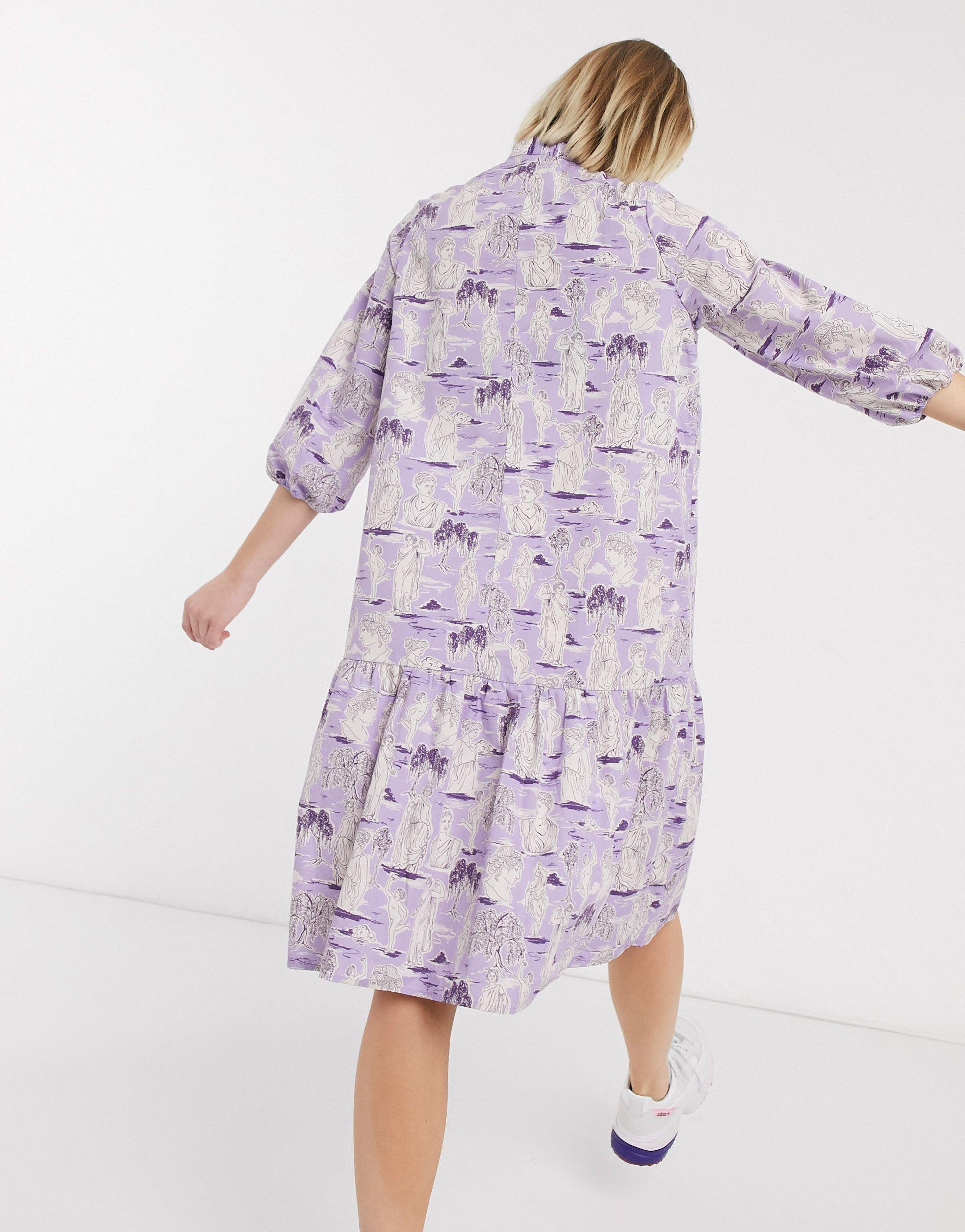 Monki Totto Print Hem Midi Shirt Dress Purple | Lyst