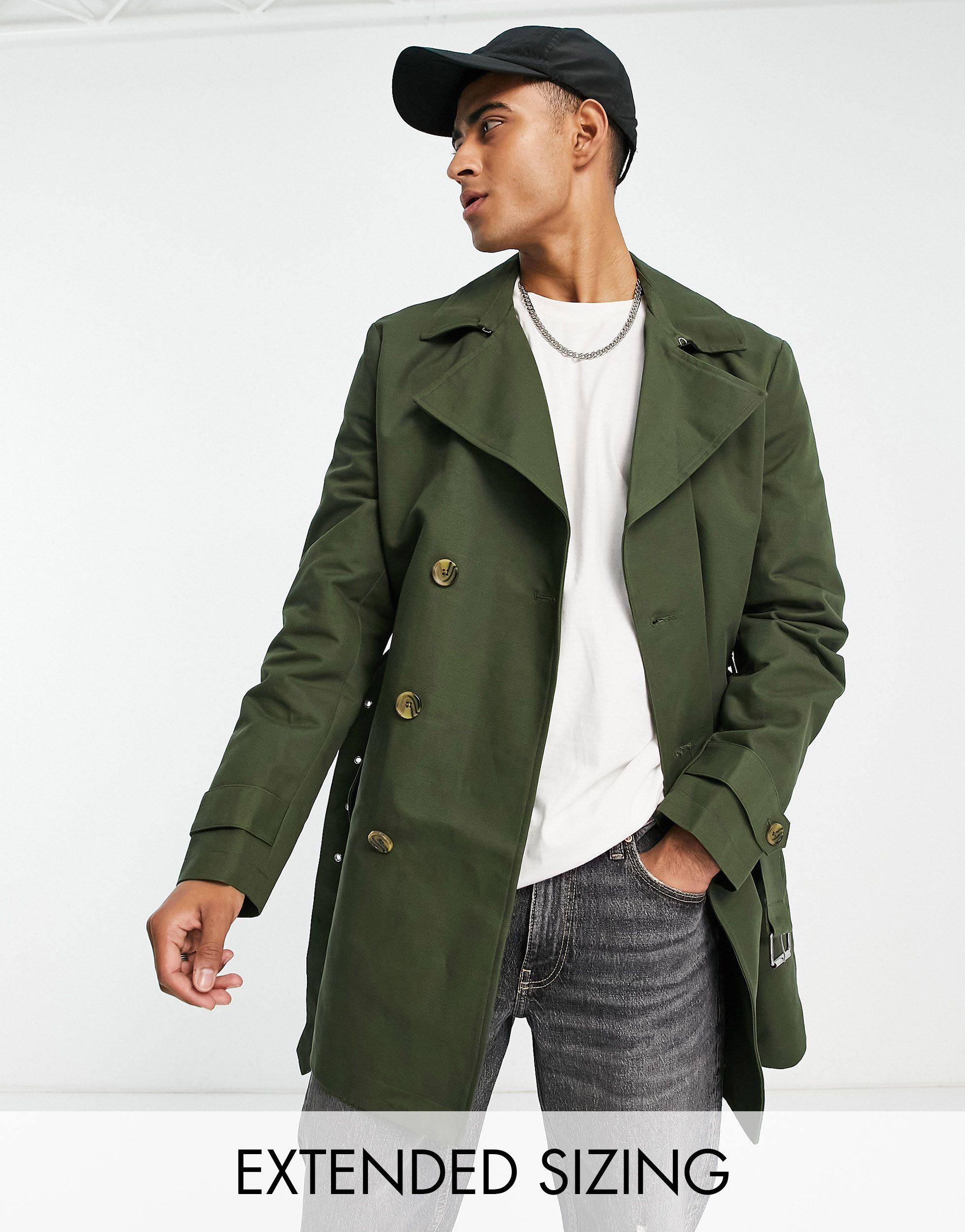 ASOS Shower Resistant Double Breasted Trench Coat in Green for Men | Lyst  Canada