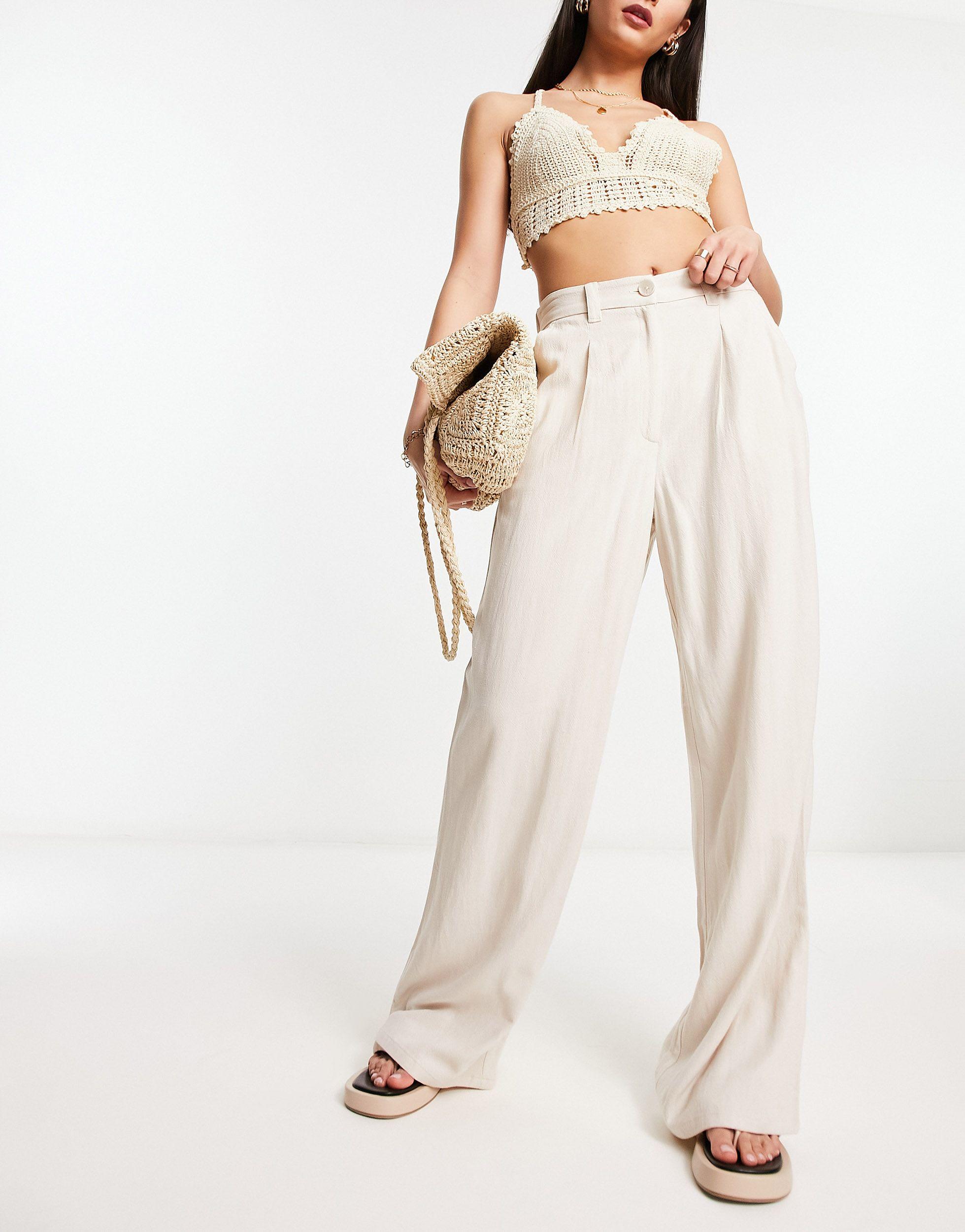 ASOS Linen Dad Pants in Natural Lyst