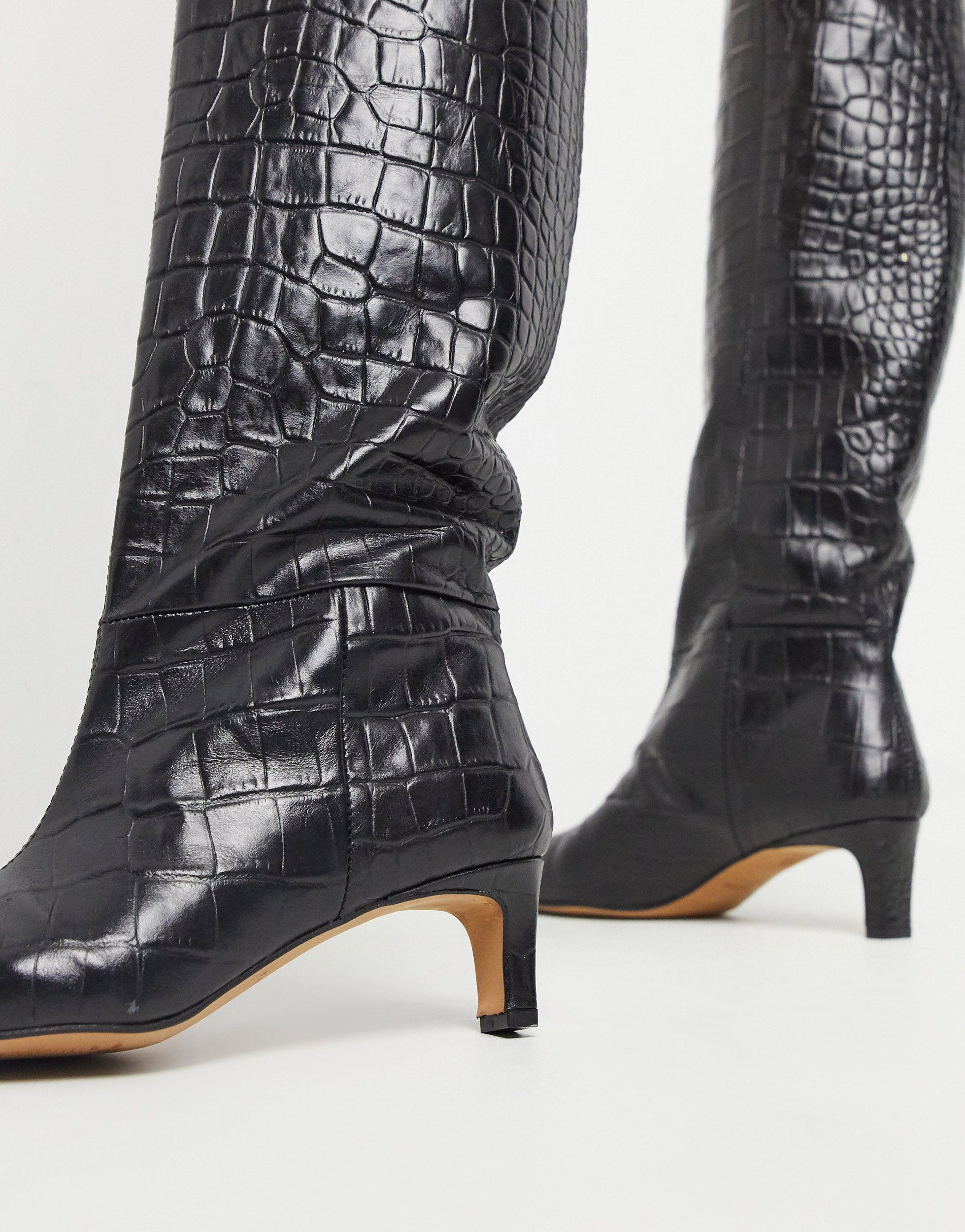 Botas negras altas sin cremallera con tacón medio ASOS de color Negro | Lyst