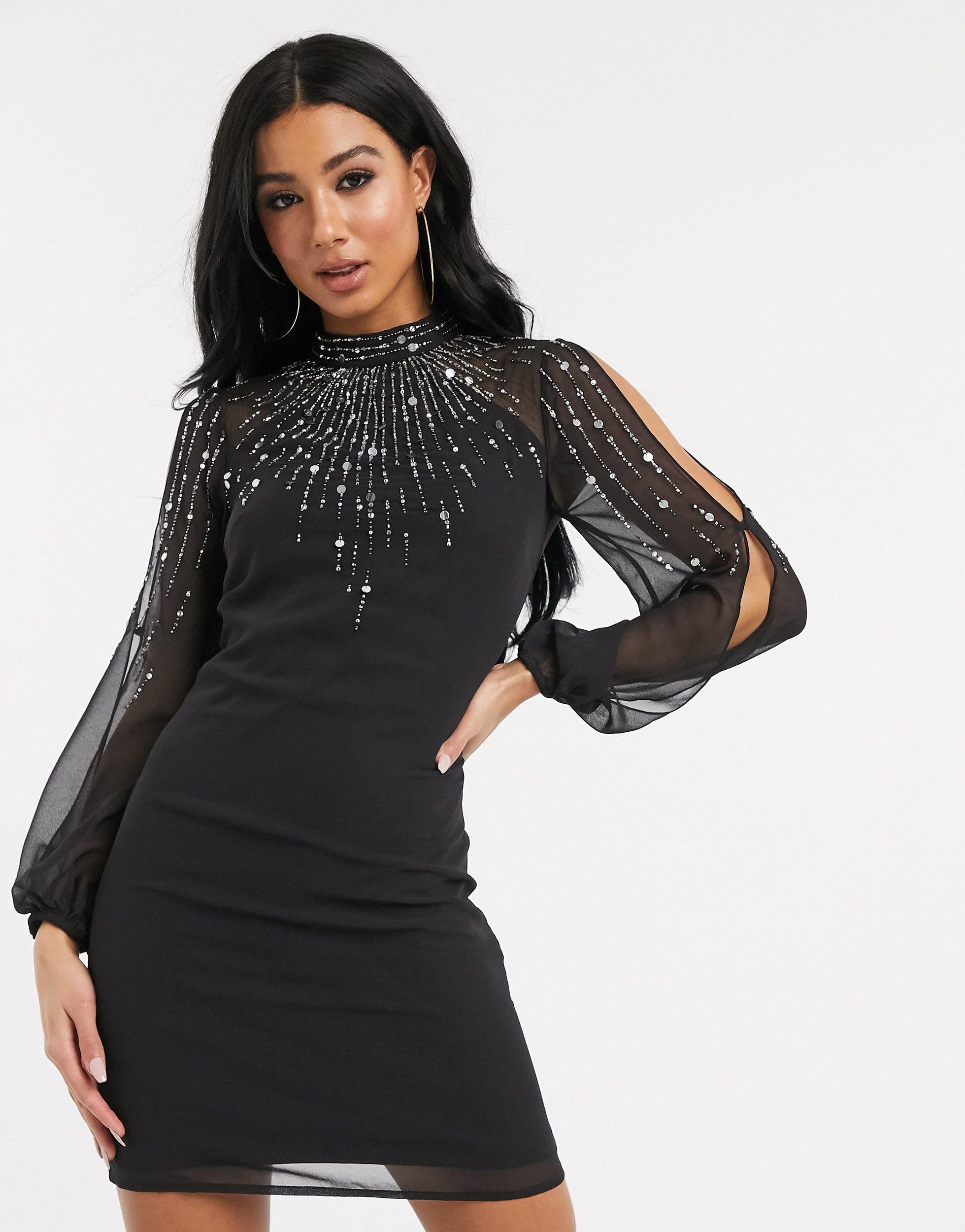 Lipsy Embellished Shift Dress in Black | Lyst UK