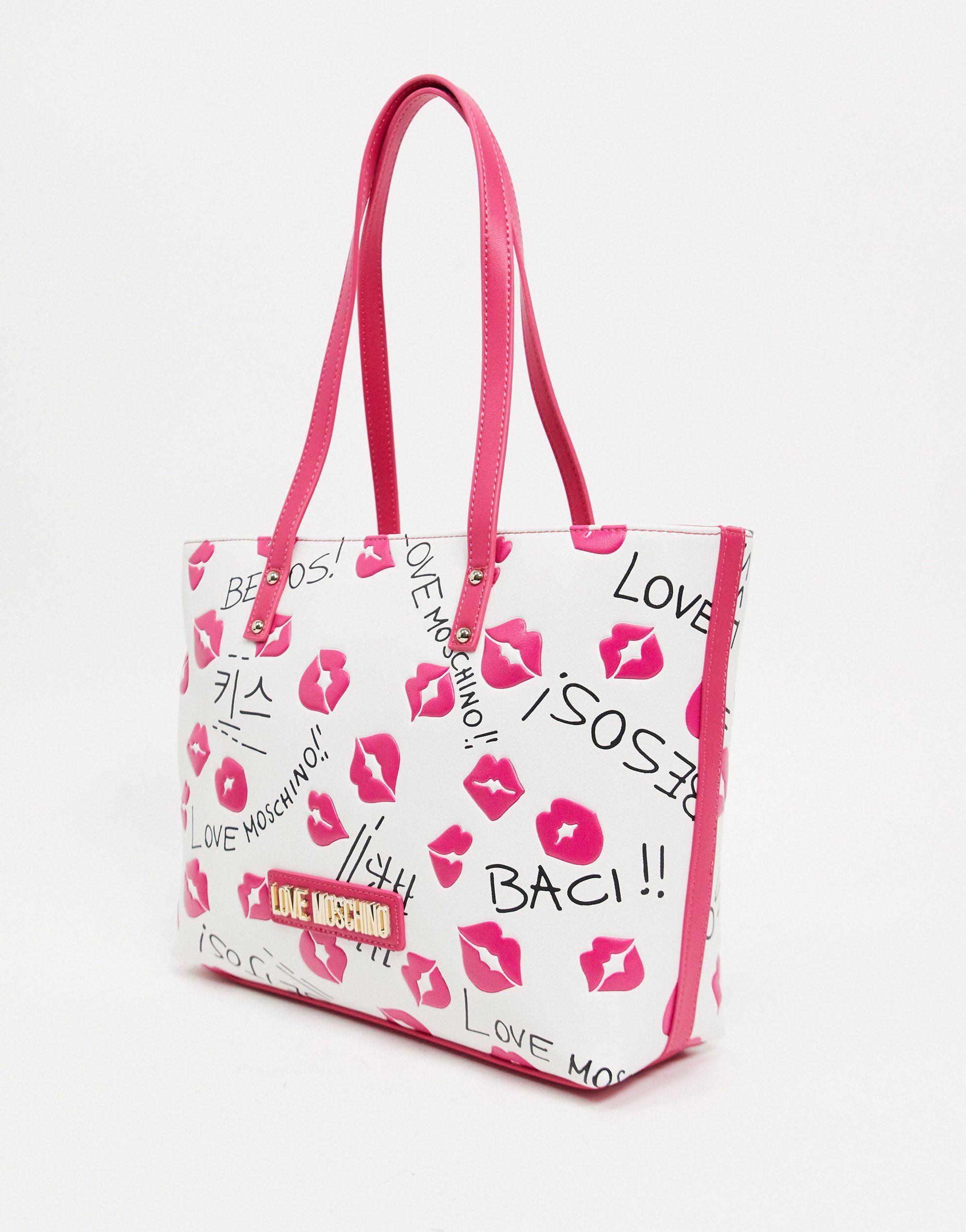 Maxi borsa bianca con stampa di labbra di Love Moschino in Bianco | Lyst