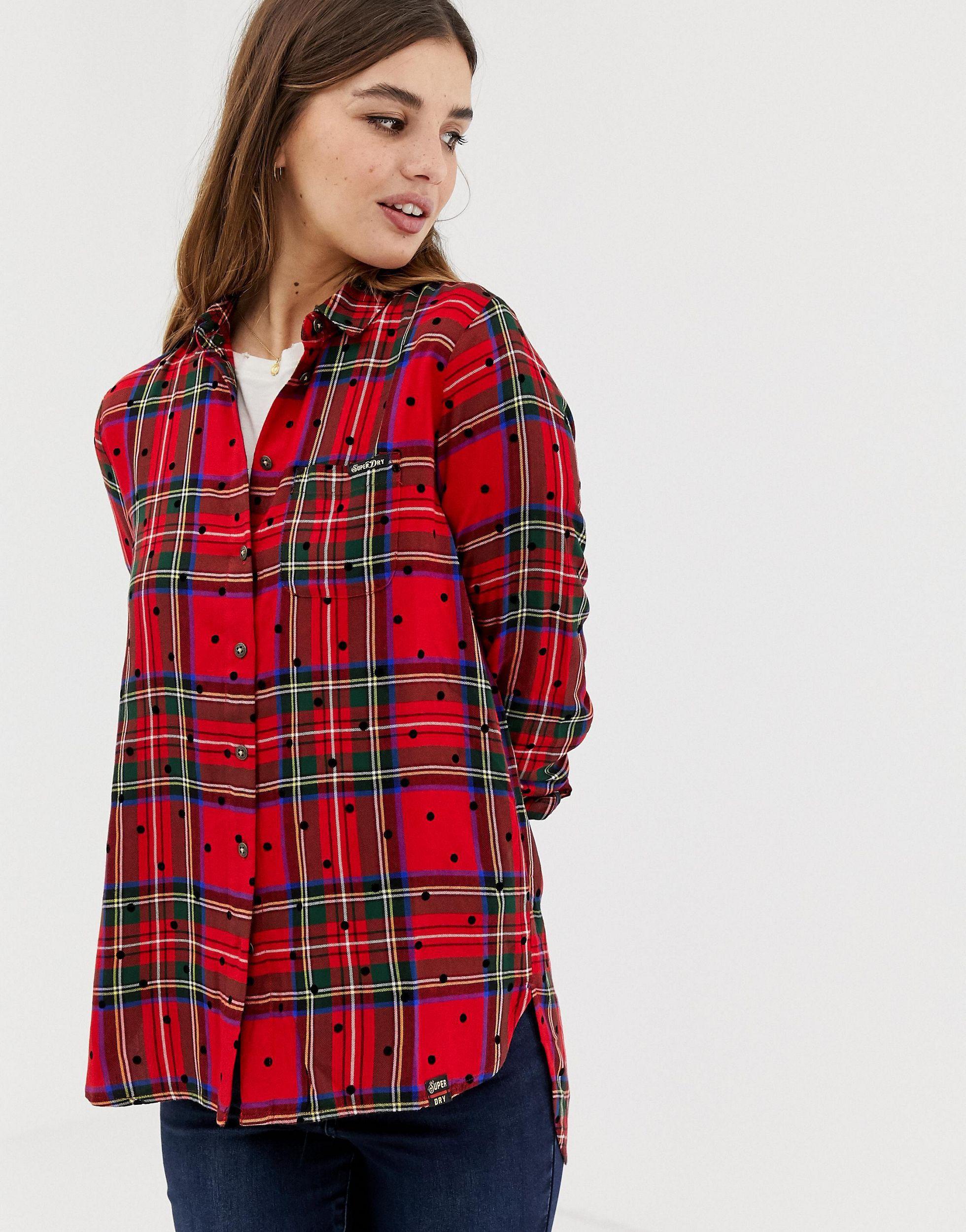 Superdry Denim Check Shirt With Polka Dots in Red - Lyst