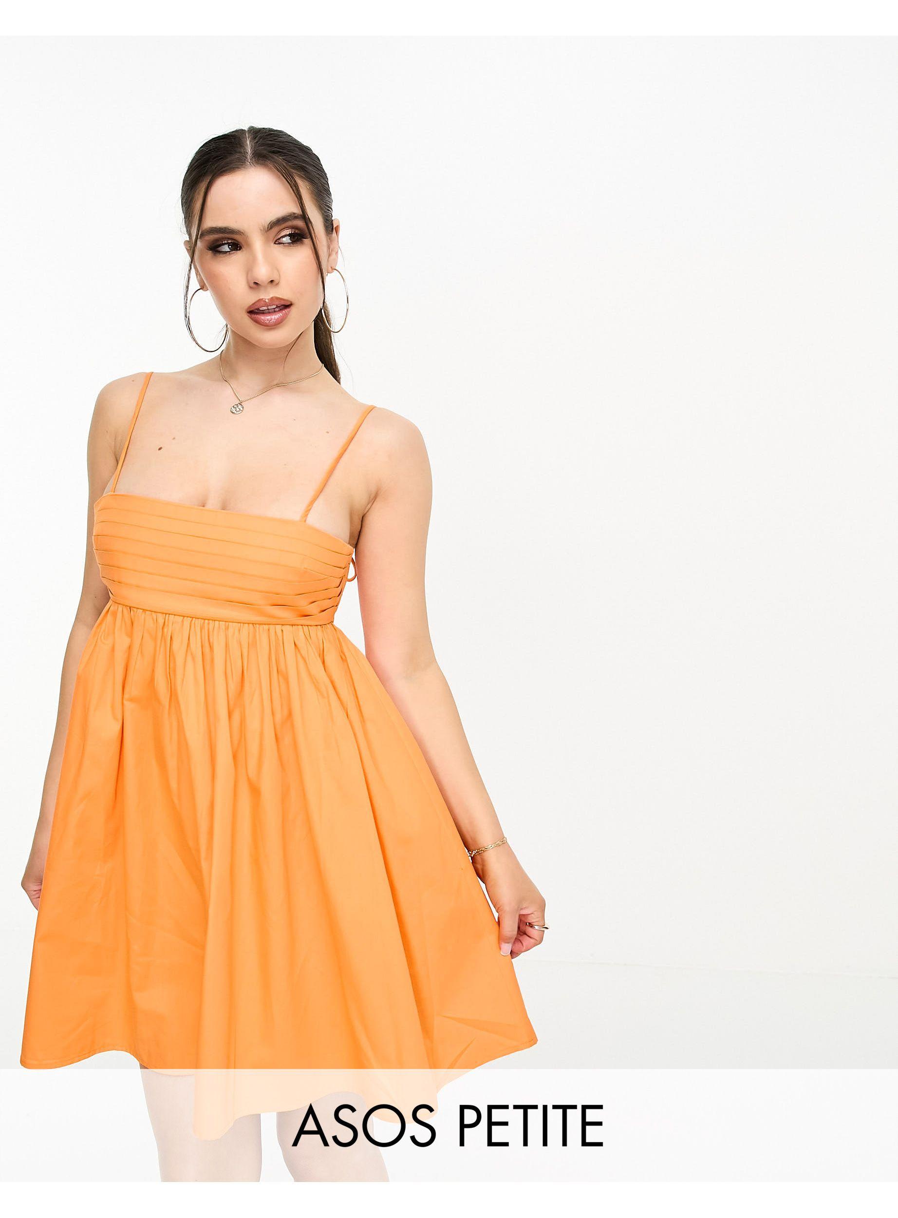 Asos design petite - robe babydoll courte en coton avec plis sur le buste -  orange ASOS | Lyst