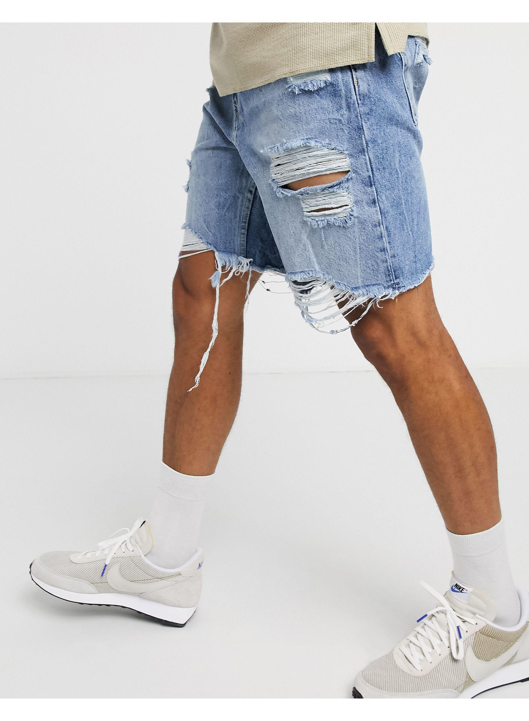 Pantaloncini di jeans slim strappati azzurriBershka in Denim da Uomo colore  Blu | Lyst