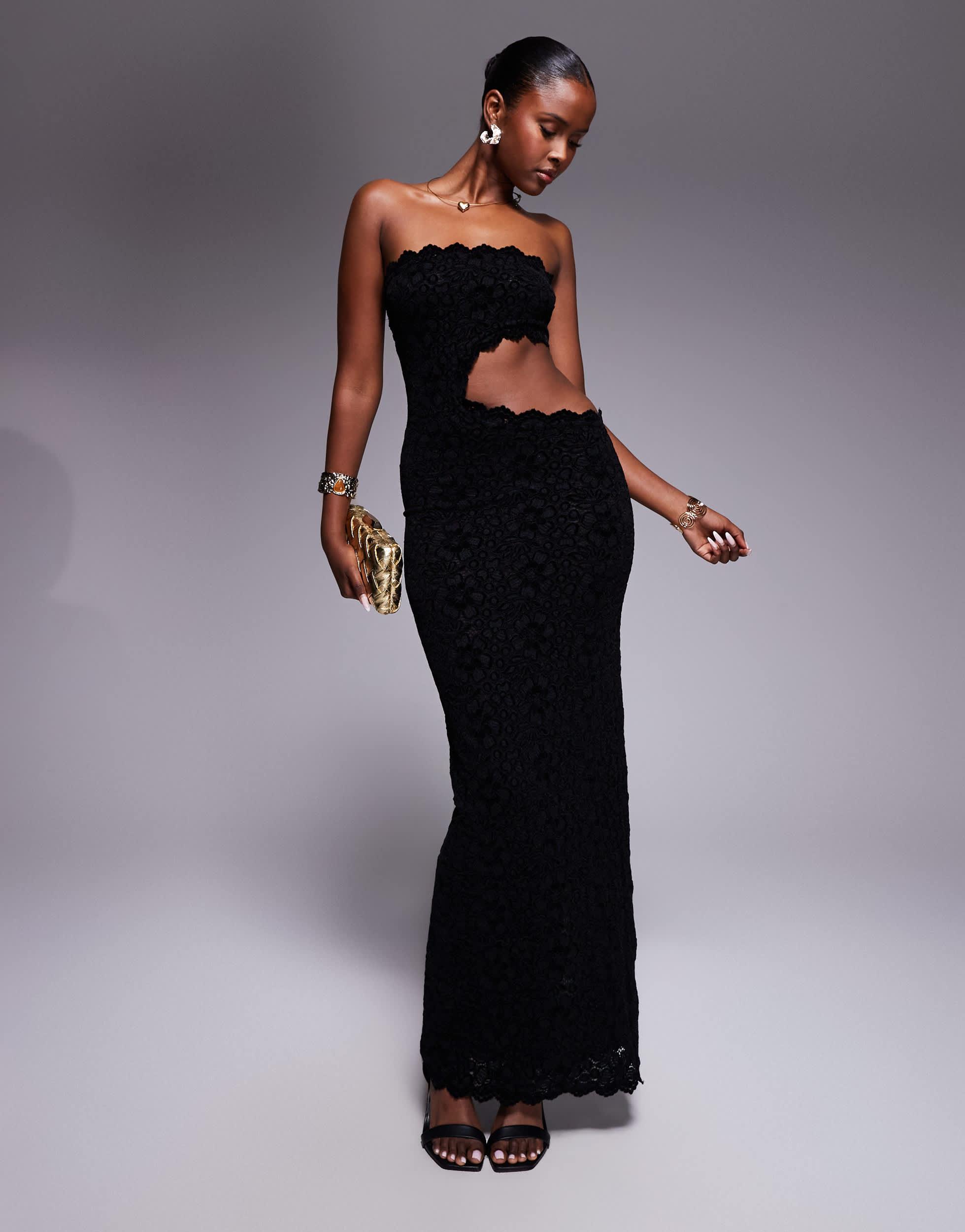 Murci Lace Bandeau Cut Out Side Maxi Dress in Black | Lyst Murci Lace Bandeau Cut Out Side Maxi Dress in Black | Lyst