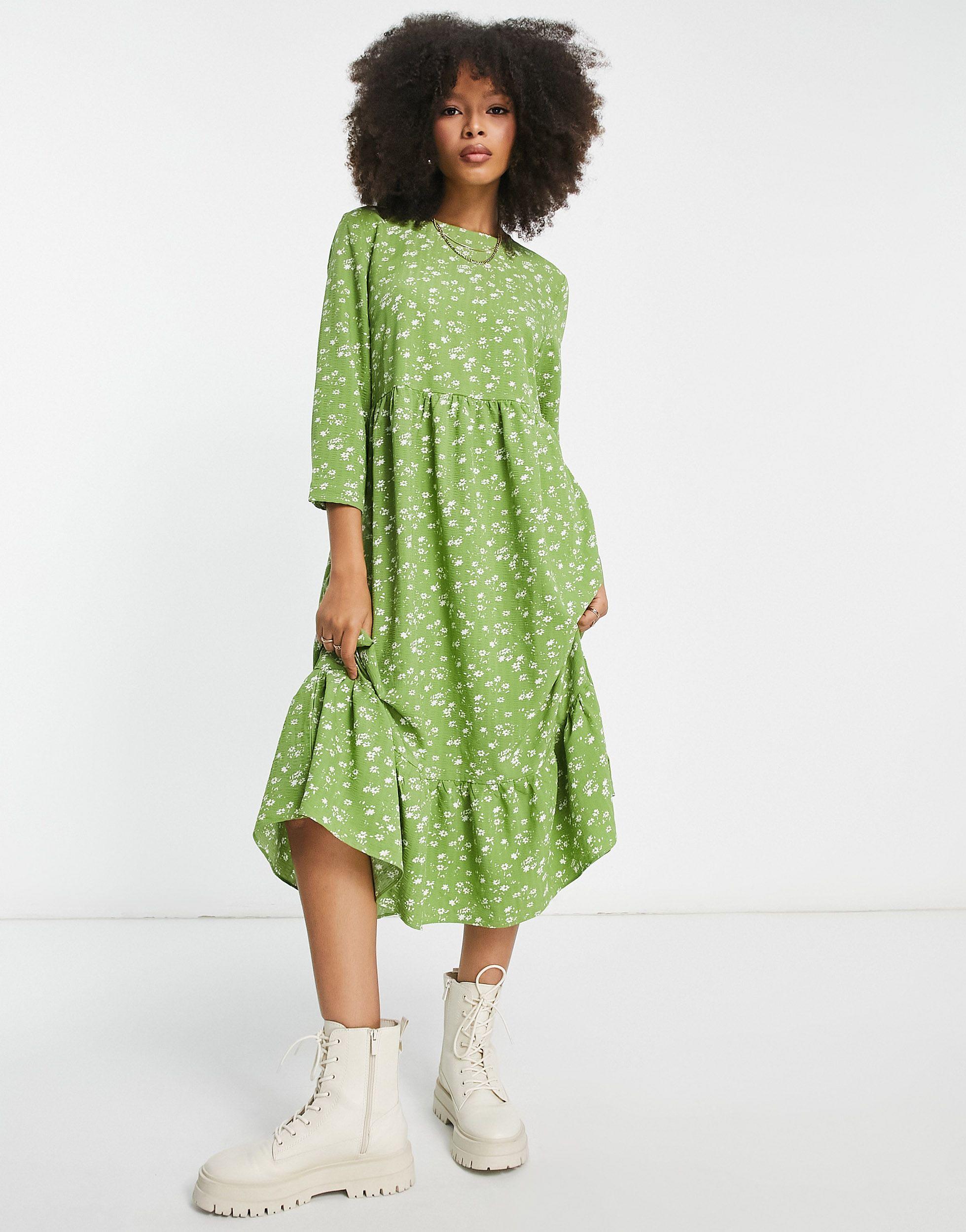 Glamorous Long Sleeve Maxi Smock Dress in Green Lyst
