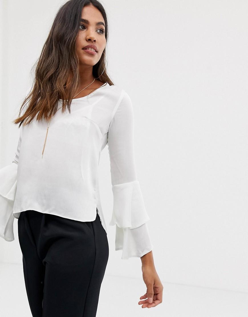 Lipsy Fluted Sleeve Blouse in White | Lyst Australia