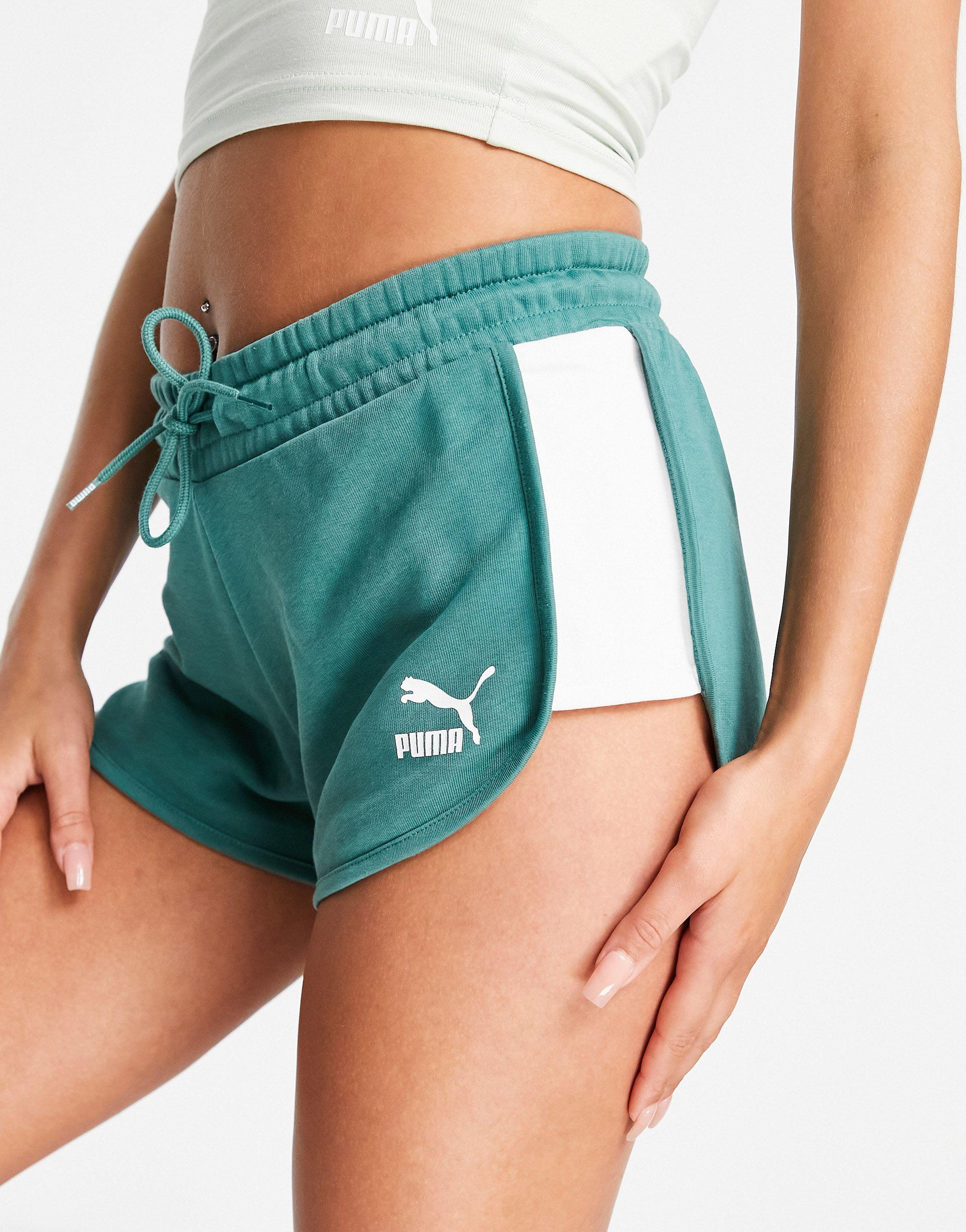 PUMA Booty Sweat Shorts in Green - Lyst