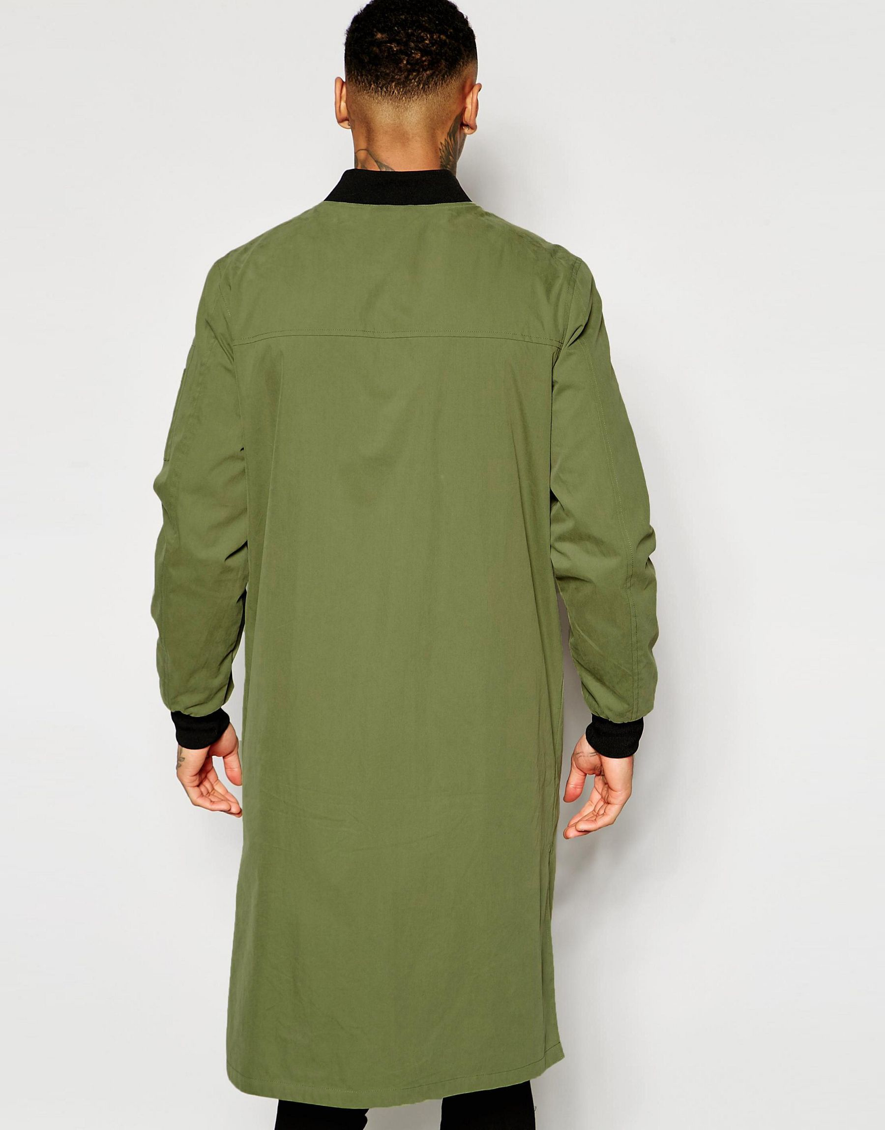 ASOS Extreme Longline Bomber Jacket In Khaki in Green for Men | Lyst