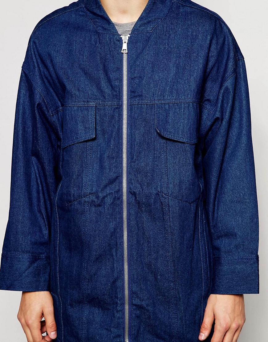 Lyst Asos Super Longline Denim Jacket With Chunky Zip in Blue for Men