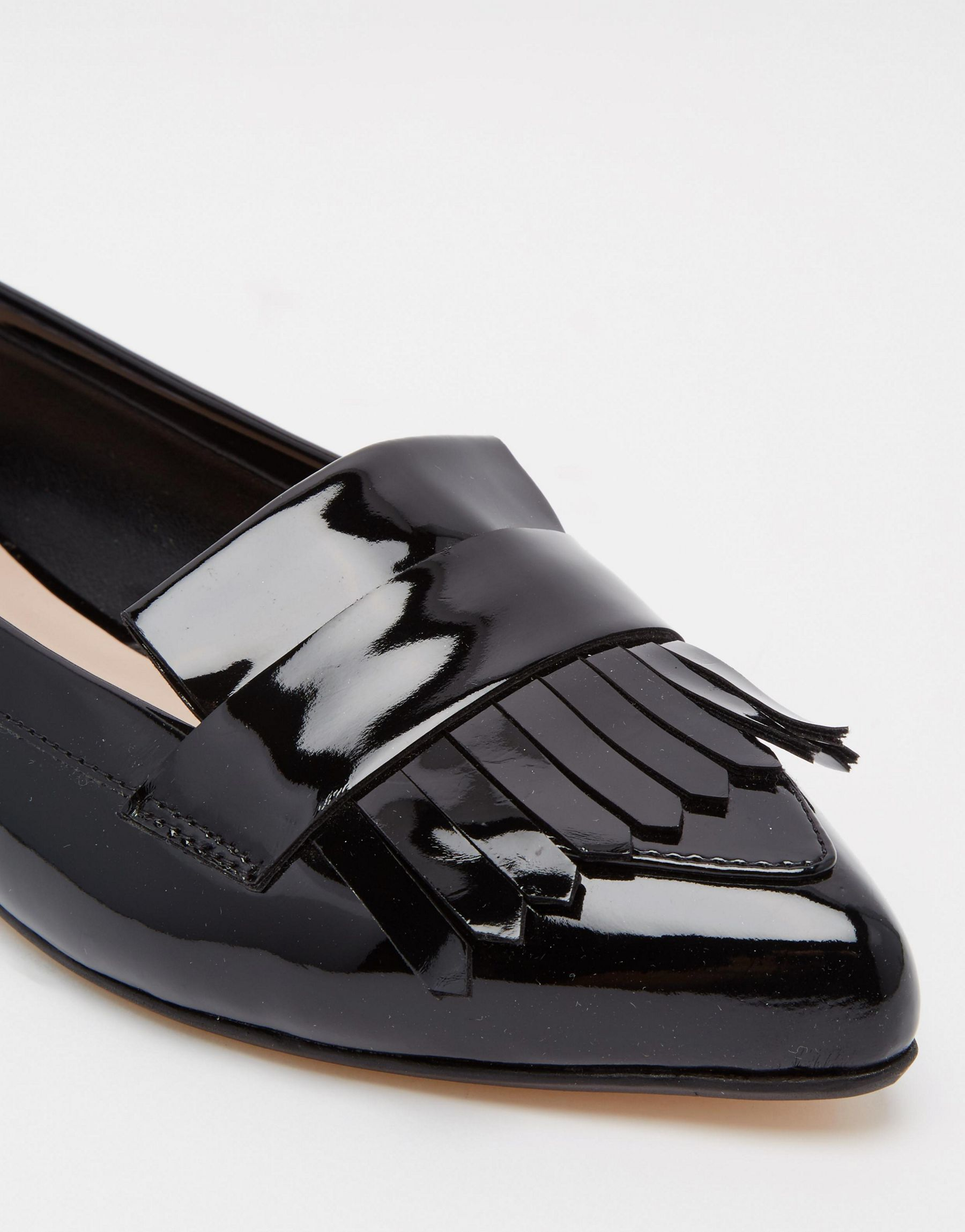 Dune Leather Gersey Patent Fringed Flat Shoes - Black - Lyst