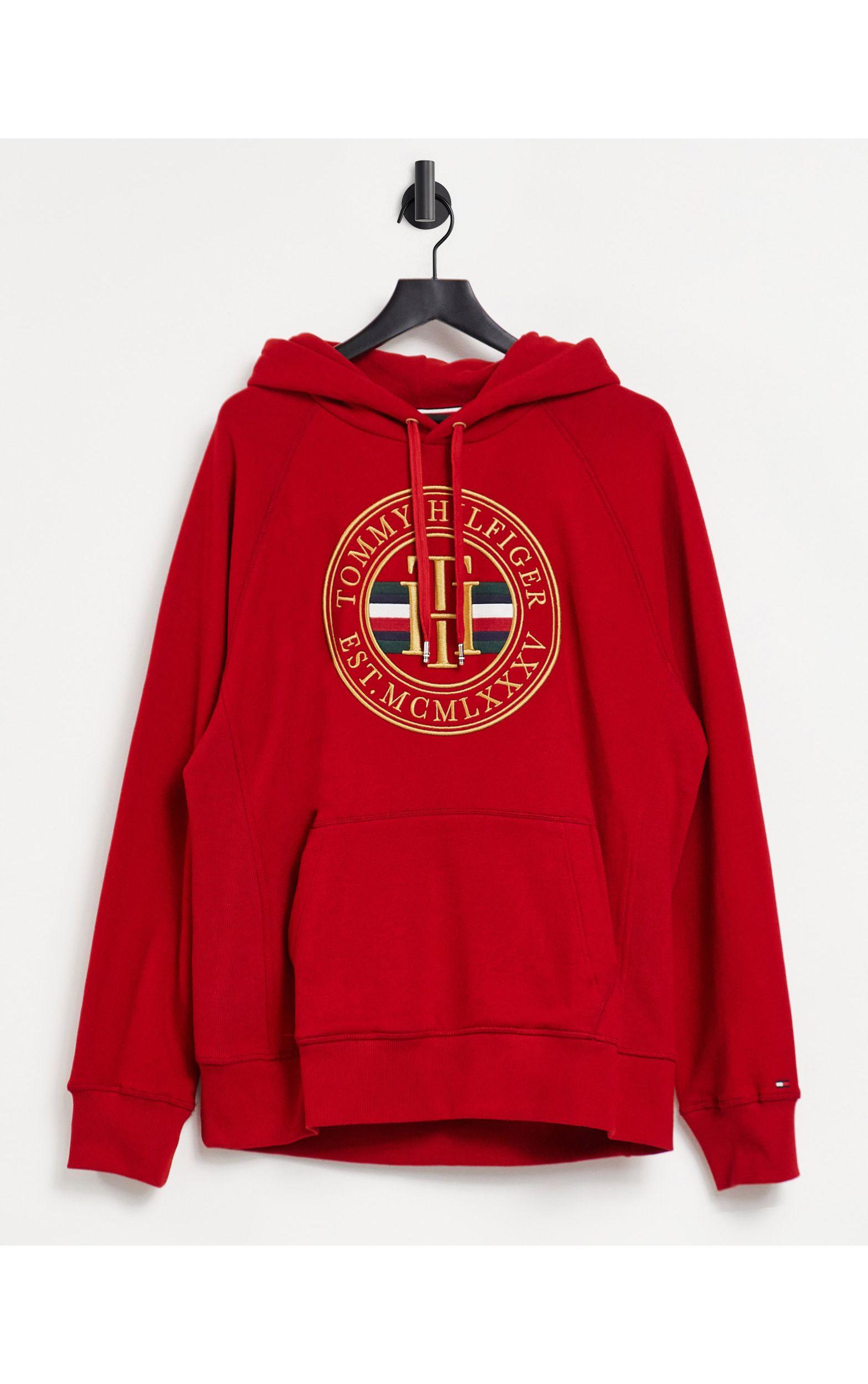 Tommy Hilfiger Icon Circle Logo Hoodie in Red for Men | Lyst