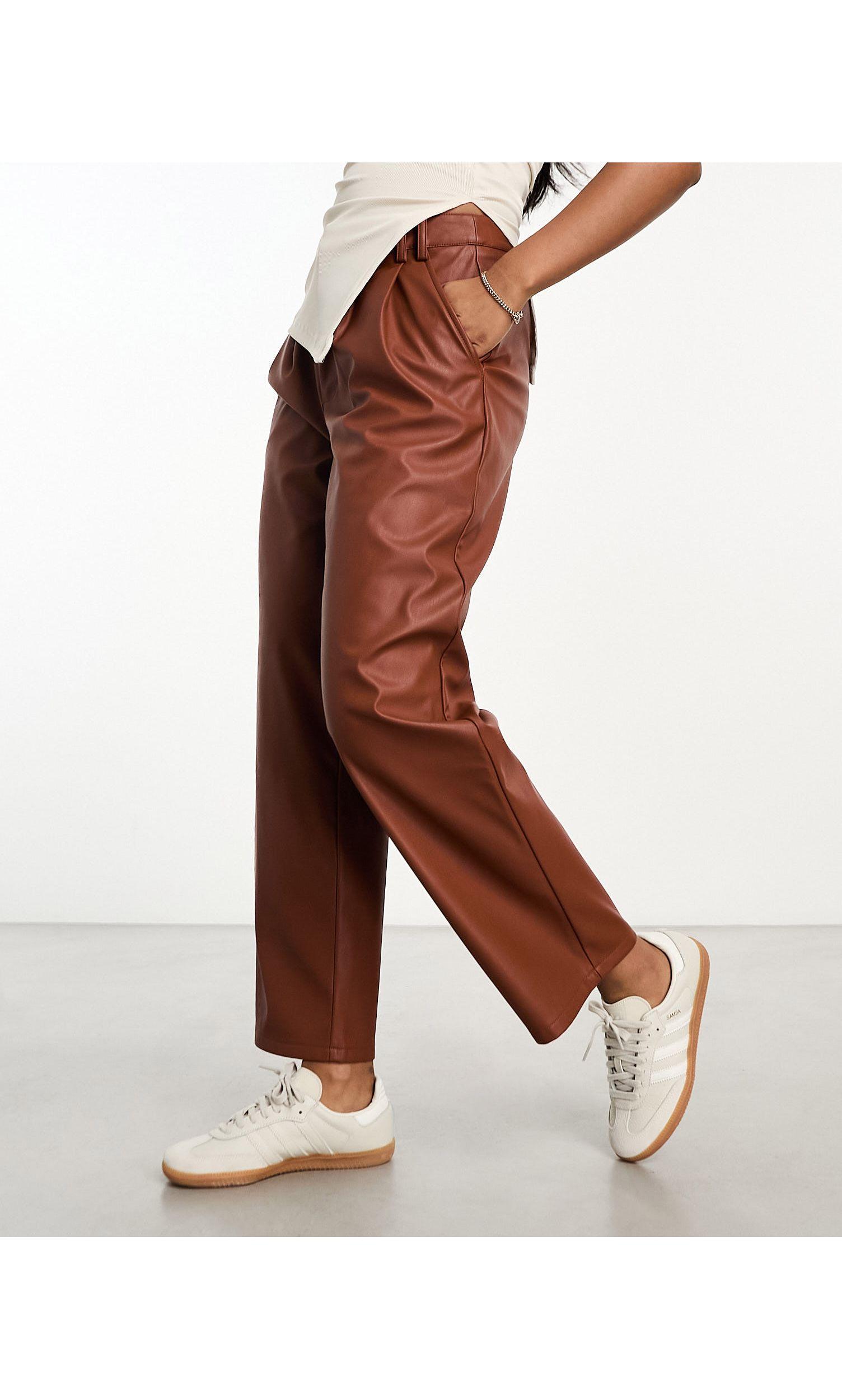 ASOS DESIGN Tall cigarette faux leather trouser in red | ASOS
