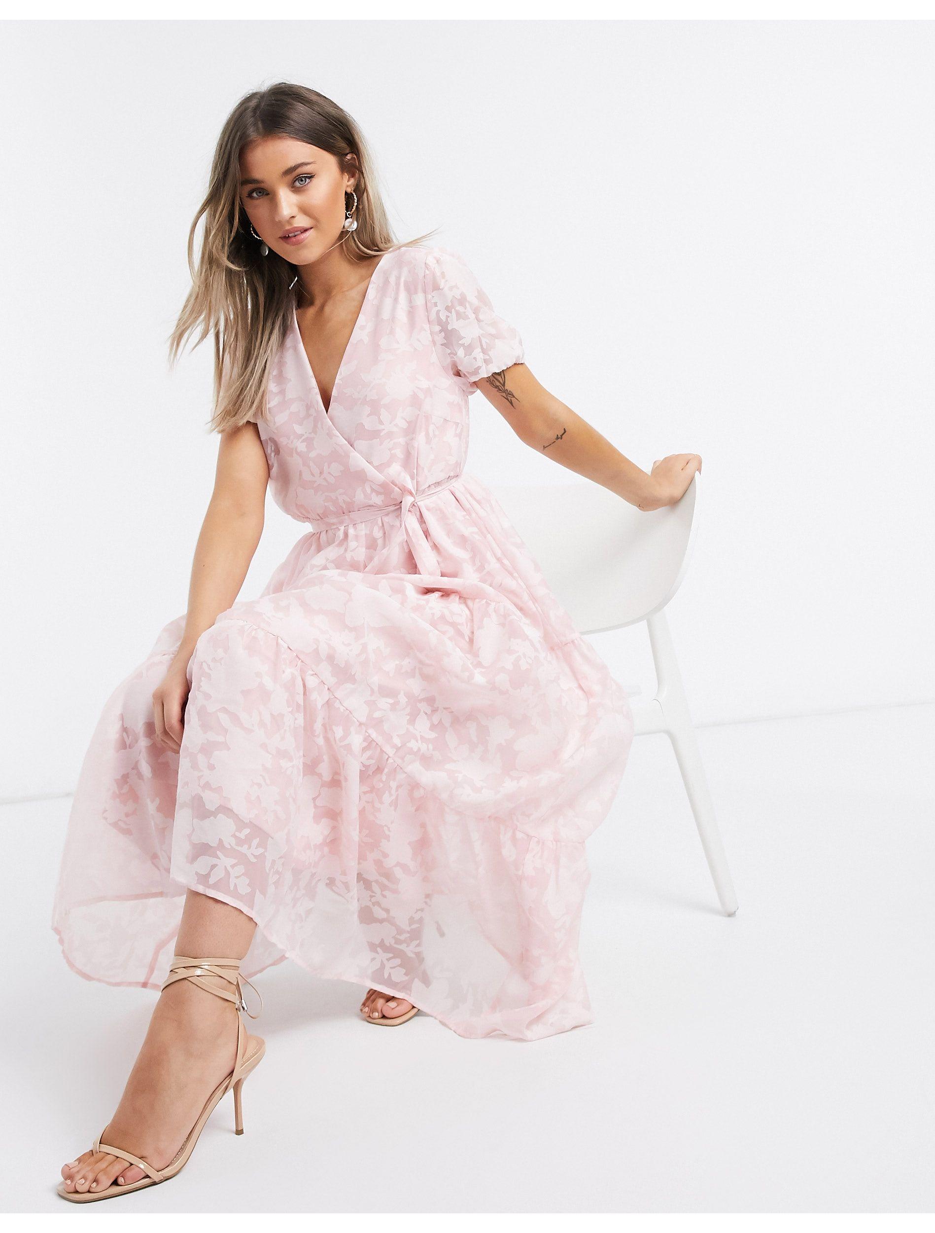 Vila Organza Maxi Dress With Puff Sleeves in Pink | Lyst