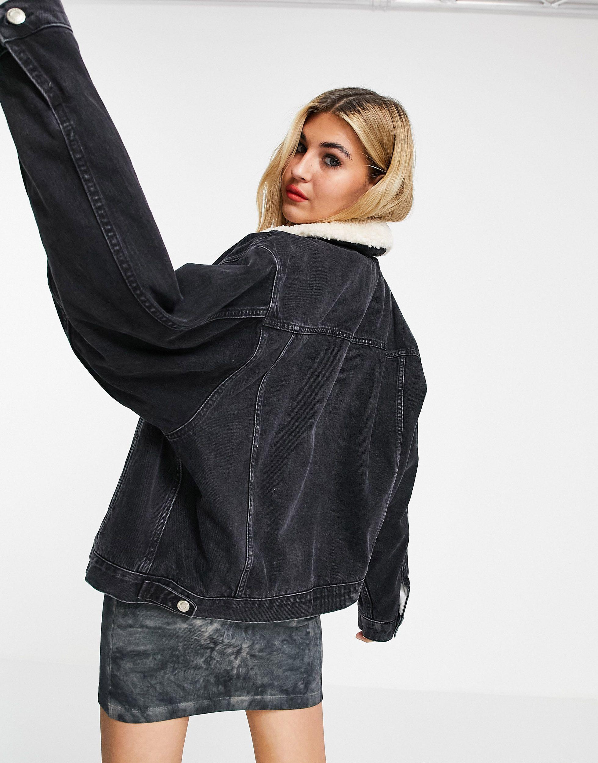 TOPSHOP Oversized Borg Denim Jacket in 