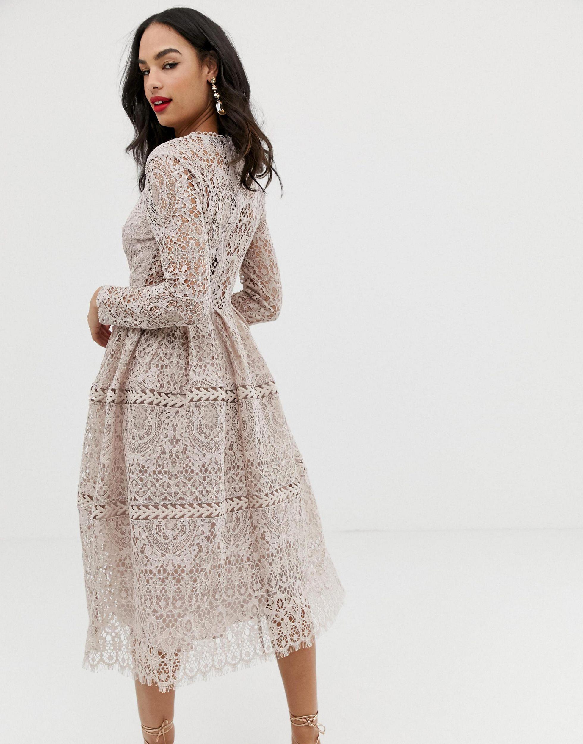 ASOS Lace Long Sleeve Prom Midi Dress 