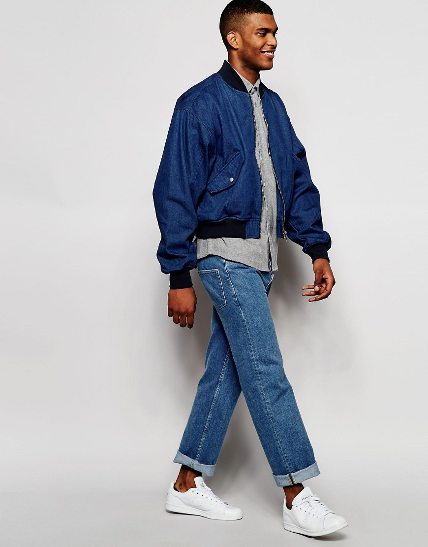 ASOS Oversized Denim Bomber Jacket in Blue for Men Lyst