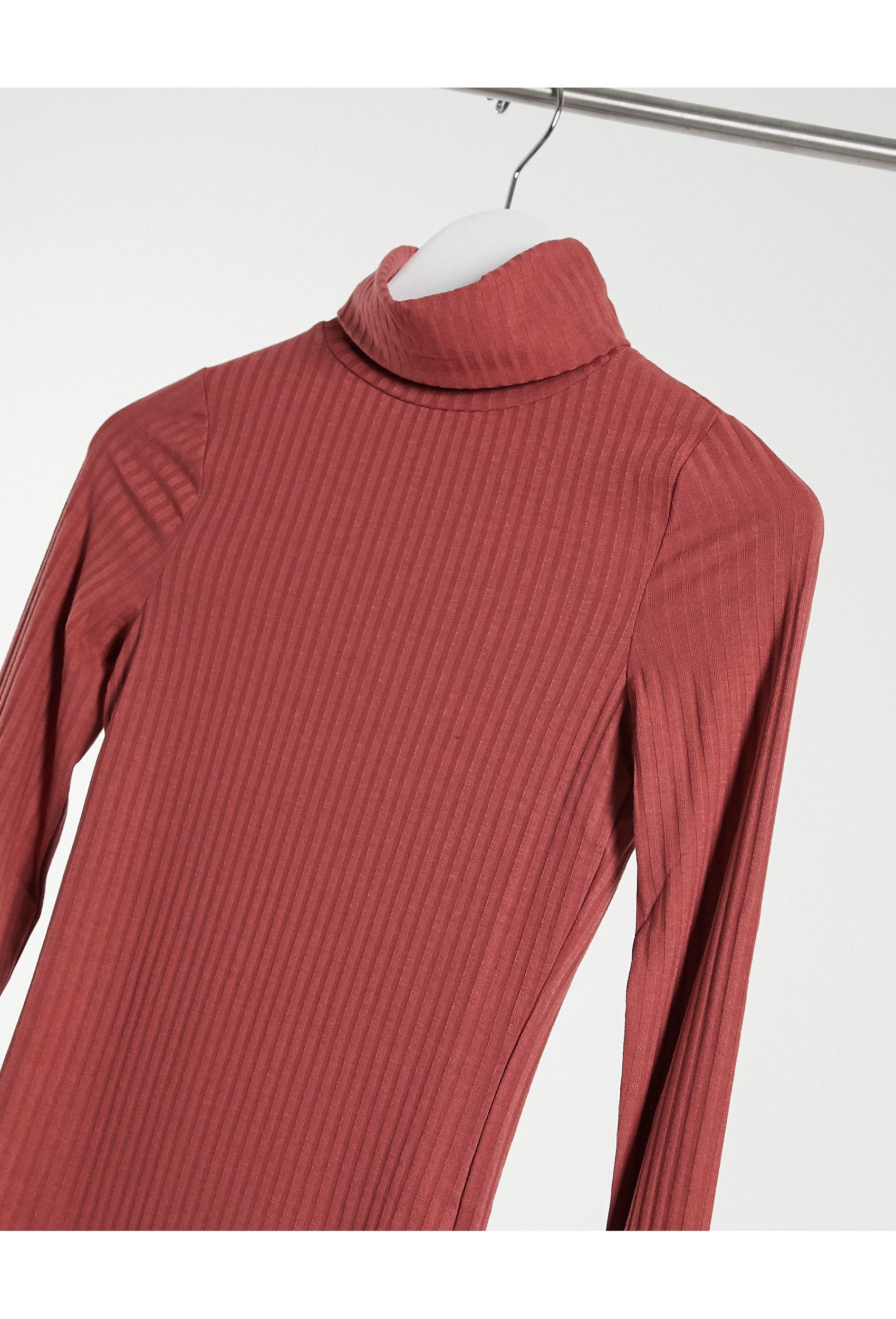 New Look Ribbed Roll Neck Top in Red - Lyst