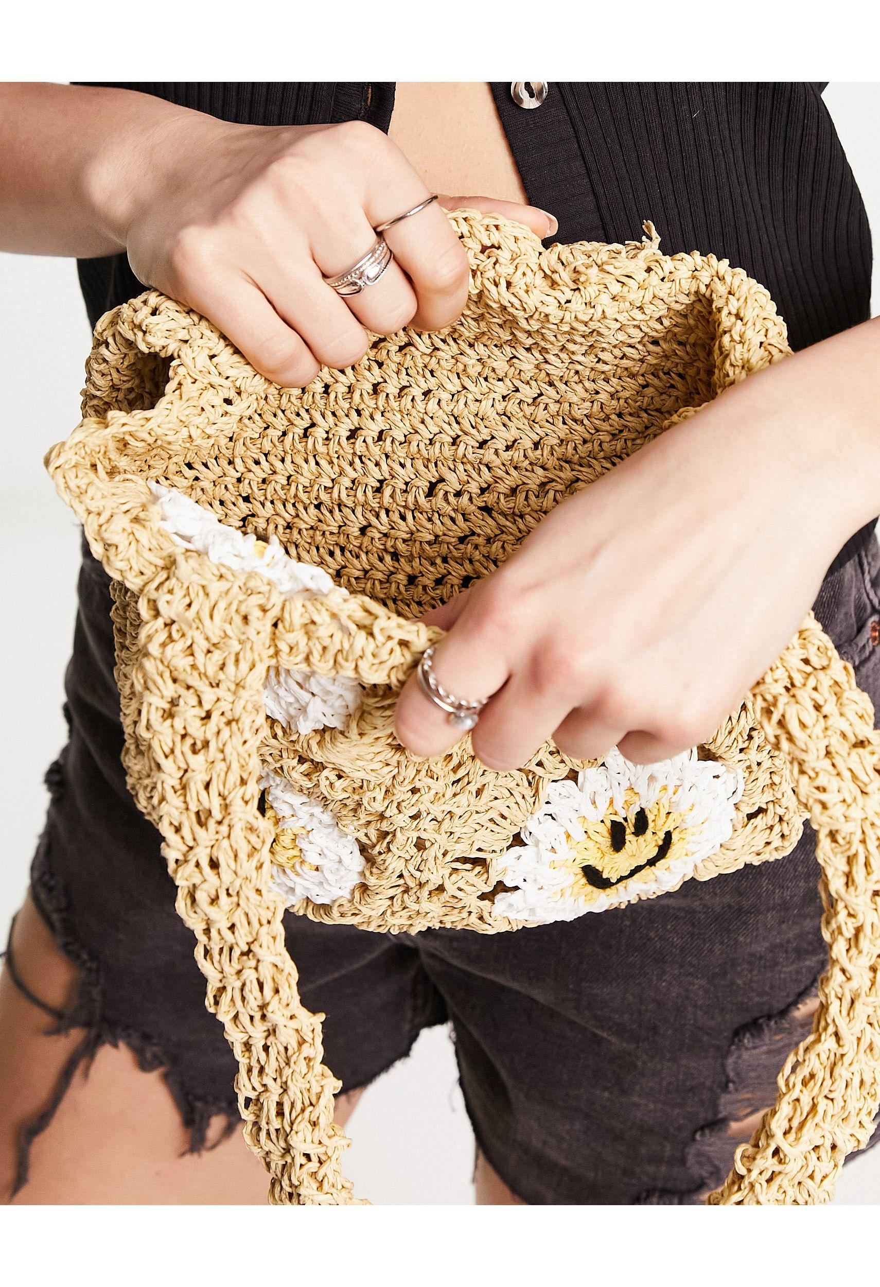ASOS Crochet Sunny Happy Face Tote Bag in Black | Lyst