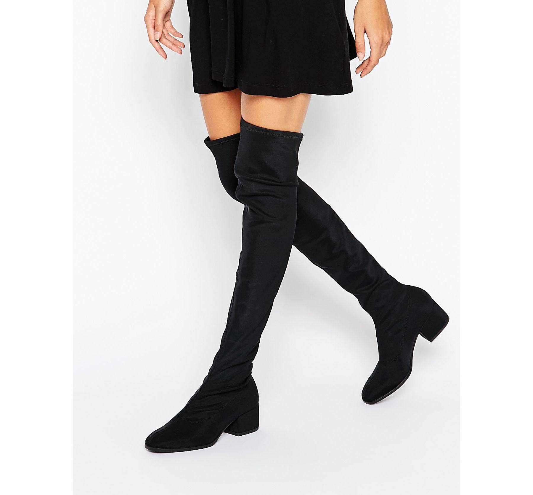 Krympe Sund og rask Ambassadør Vagabond Leather Daisy Over The Knee Boots - Black Textile - Lyst