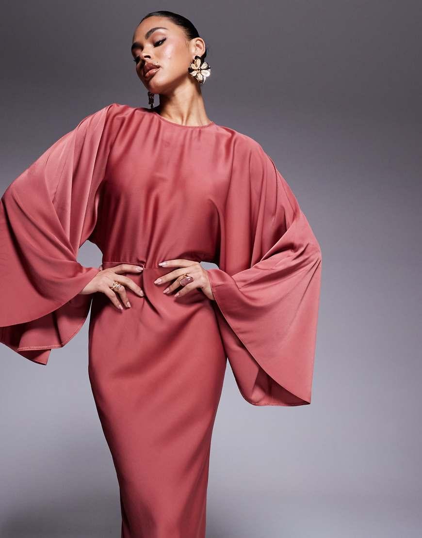 asos design satin batwing bias cut maxi dress in oyster ASOS DESIGN satin batwing bias cut maxi dress in oyster