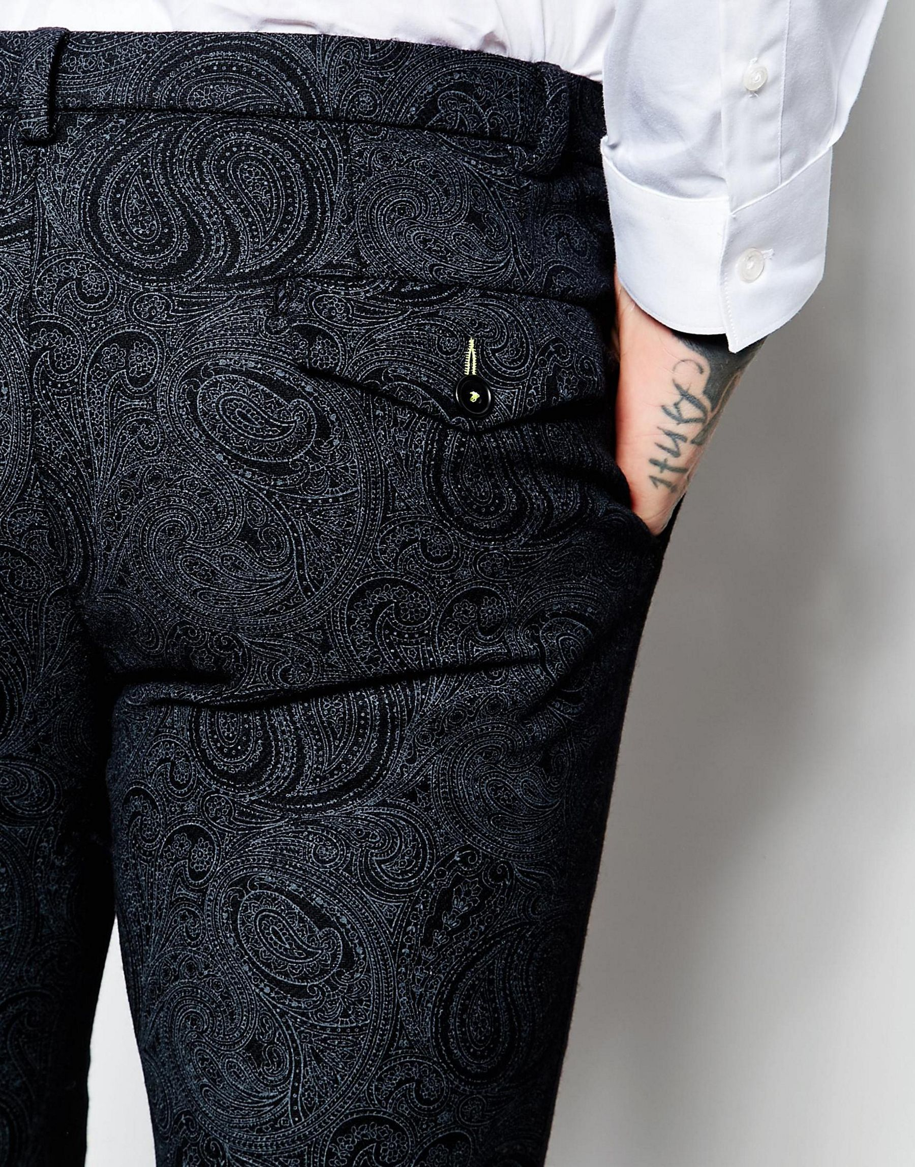 Noose And Monkey Tuxedo Suit Trousers With Tonal Paisley Print In Super  Skinny Fit in Blue for Men | Lyst