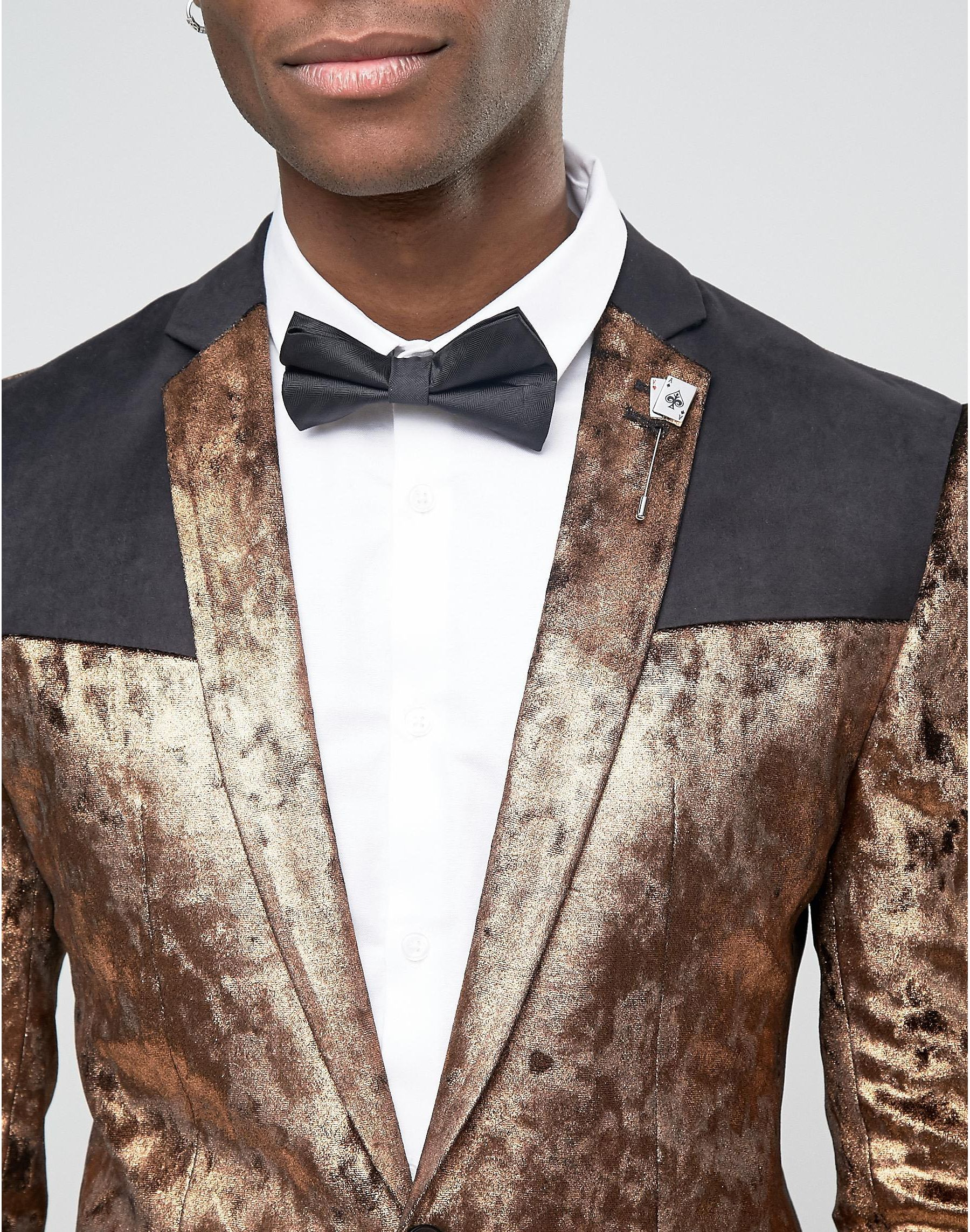ASOS Super Skinny Blazer In Bronze Velvet in Black for Men - Lyst