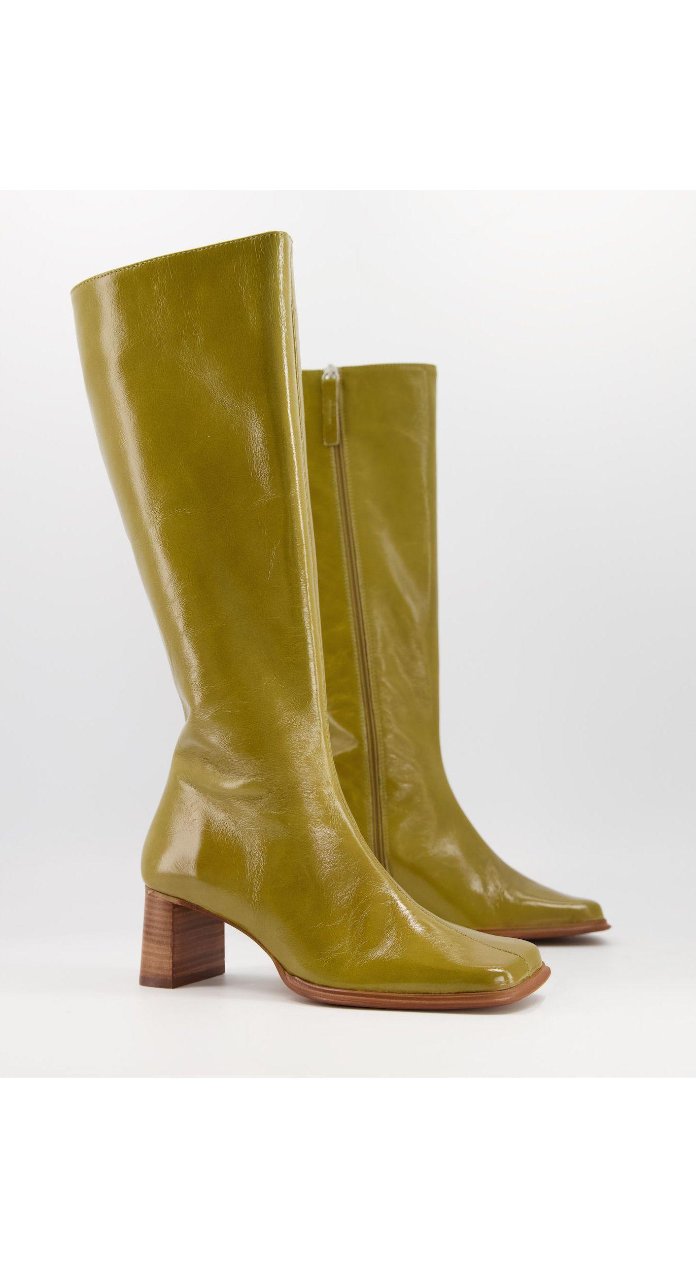 ASOS Cali Premium Leather Heeled Knee Boots in Green Lyst Australia
