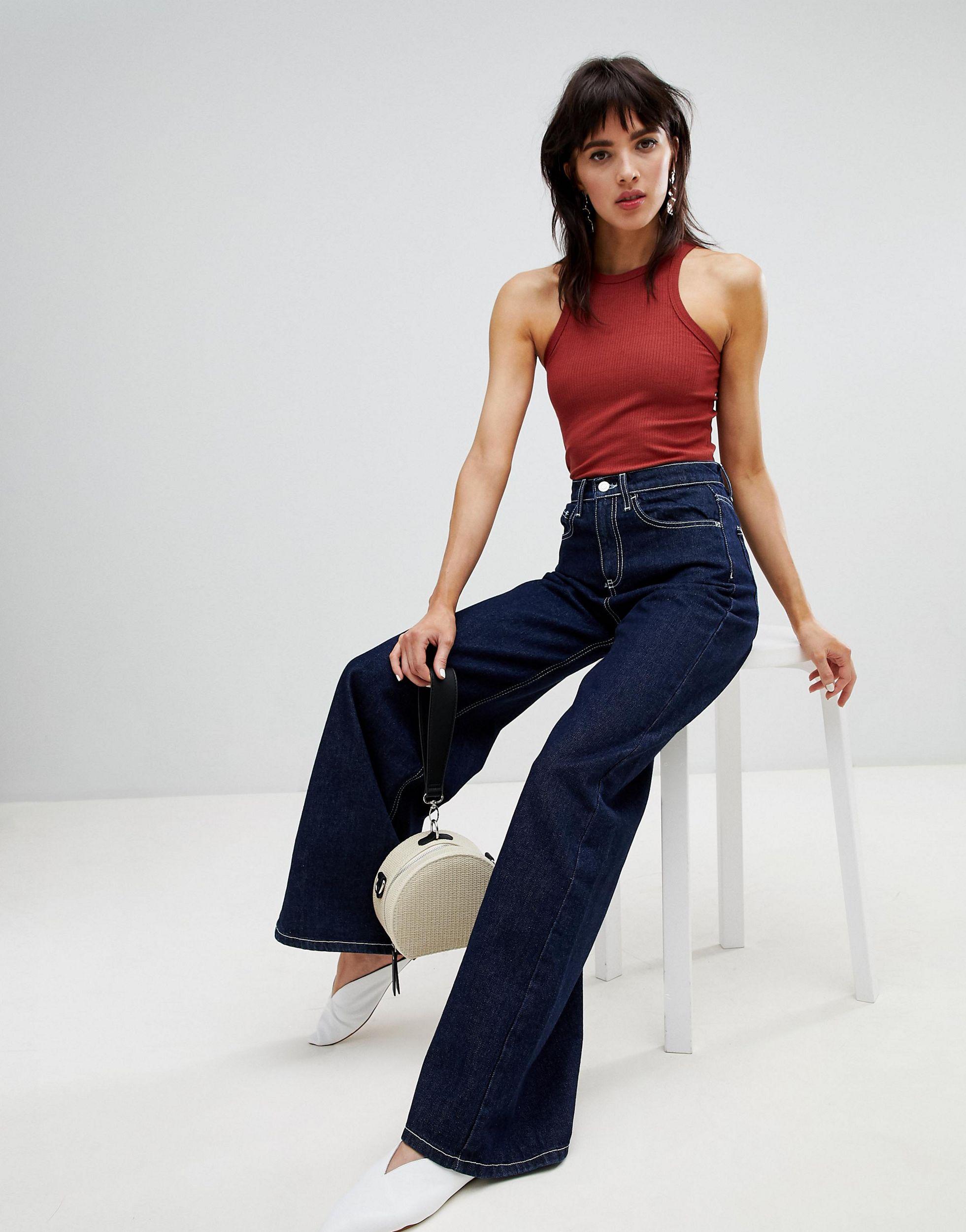 Contrast Stitch Straight Leg Denim Jeans