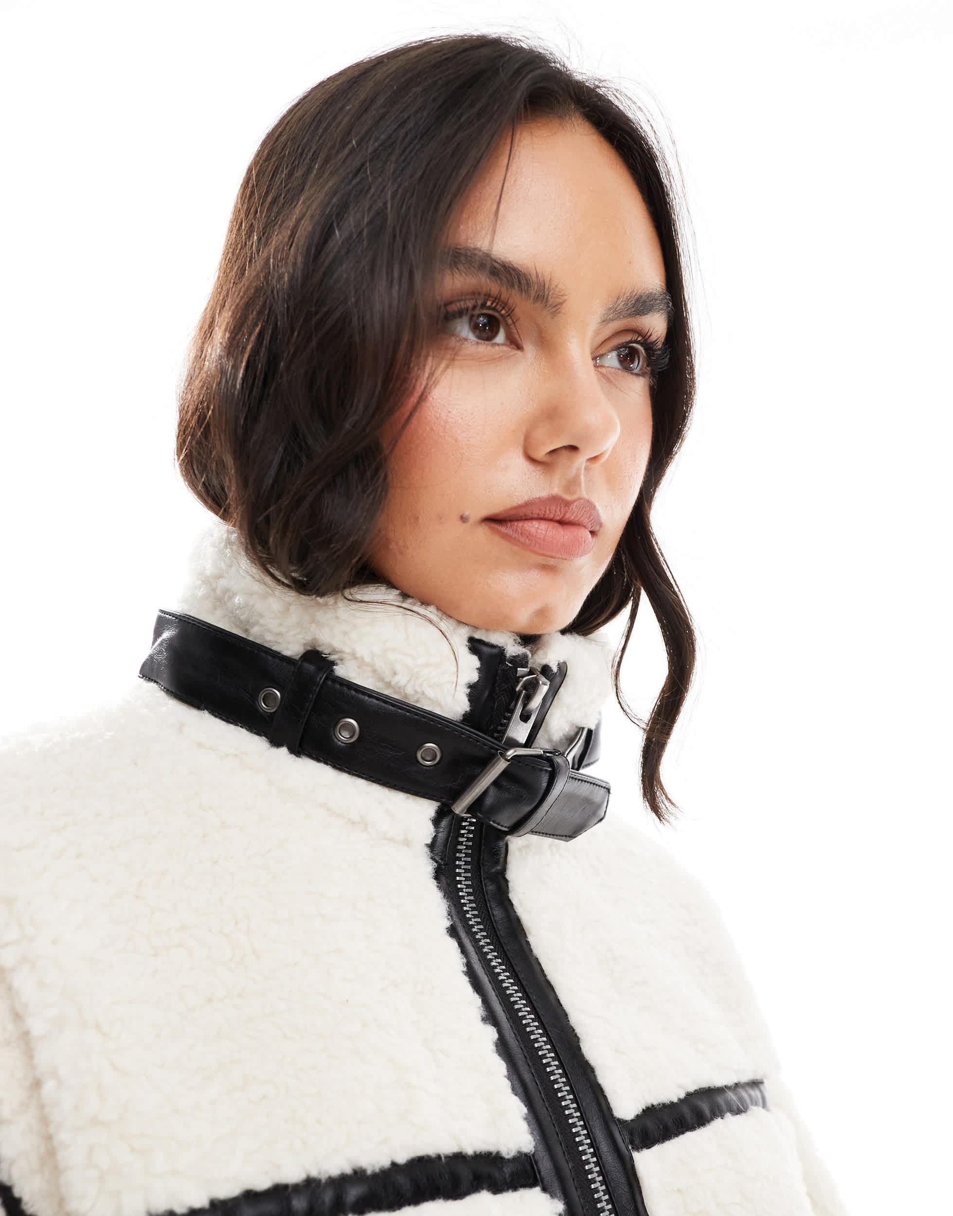 Miss Selfridge Borg Aviator Jacket in White Lyst