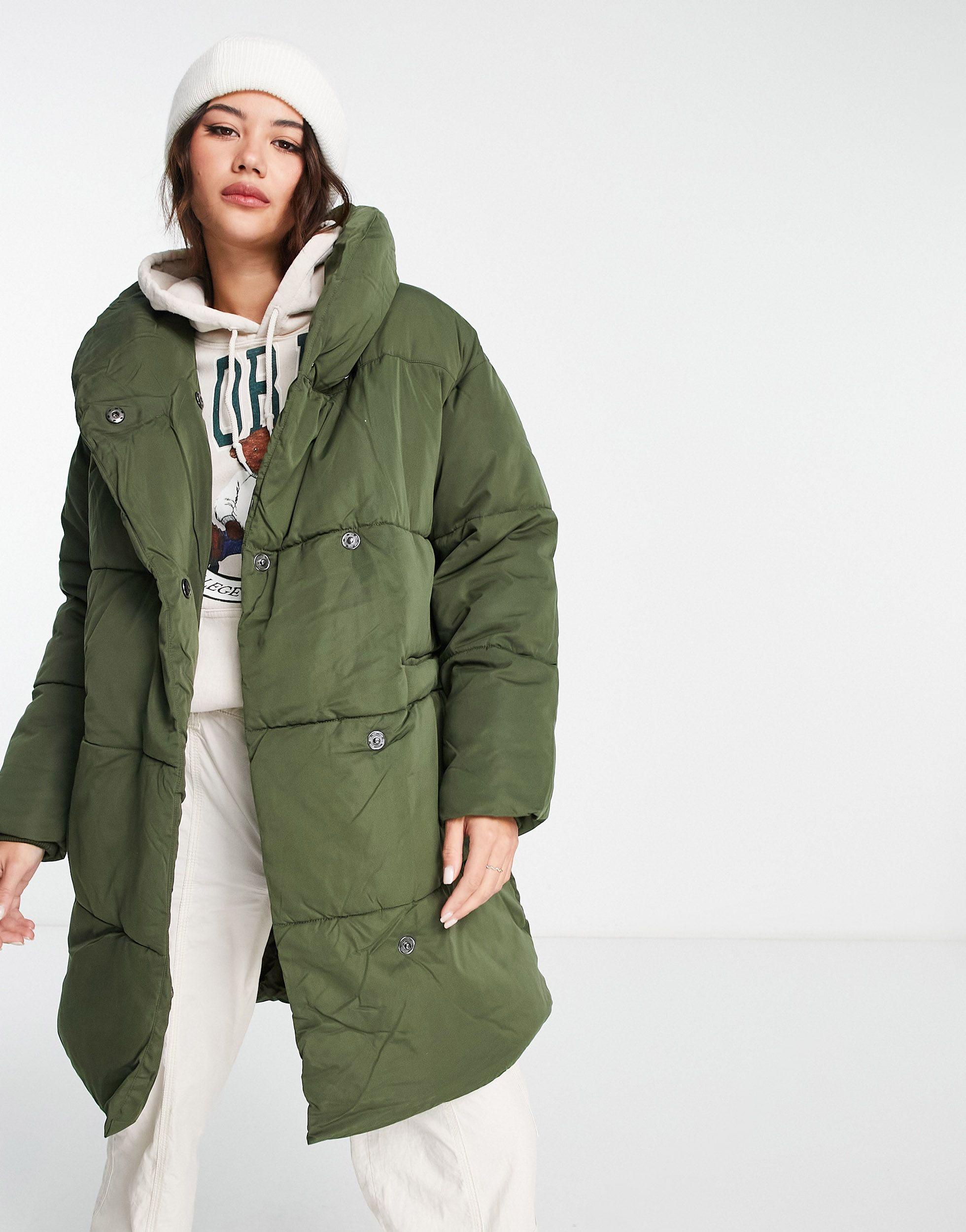 Monki Padded Coat in Green | Lyst