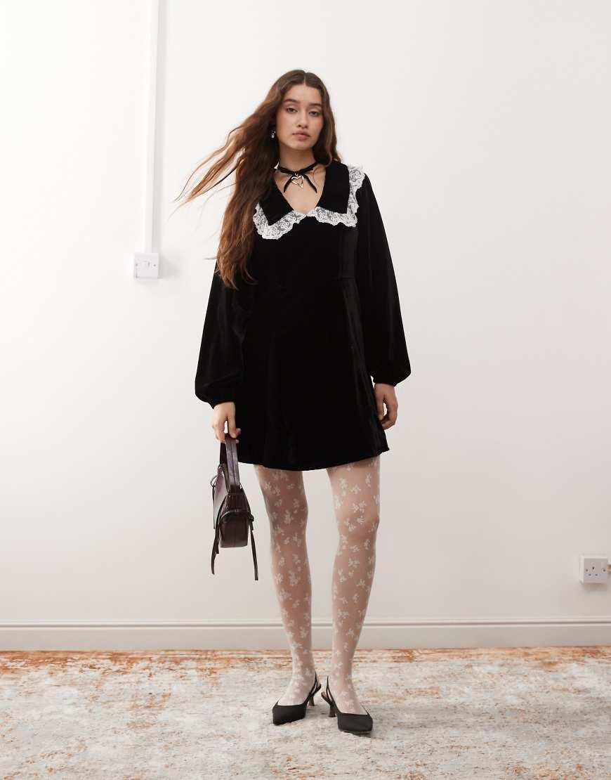 Miss Selfridge Velvet Collar Mini Dress in Natural Lyst UK