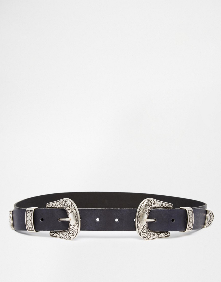 Asos Leather Double Buckle Western Waist And Hip Belt in Black Lyst