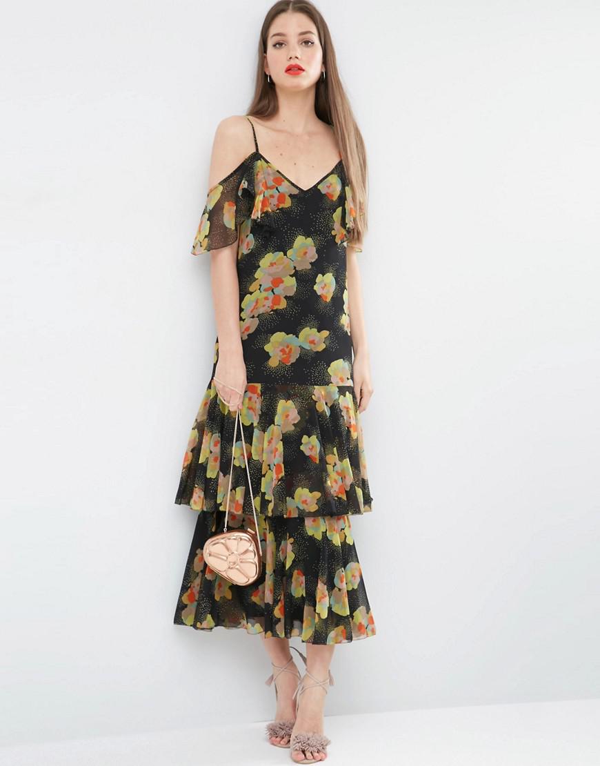 ASOS Synthetic Premium Maxi Dress With Frill Hem And Cold ...