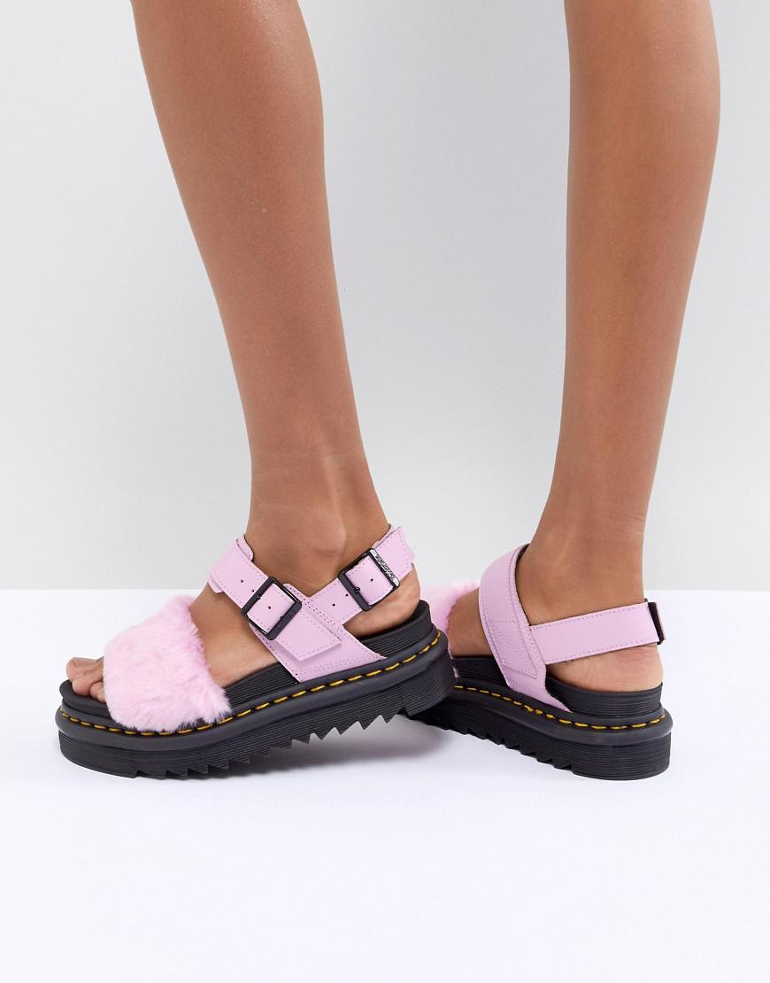 Dr. Martens Leather Voss Fluffy Flat Sandals in Pink | Lyst