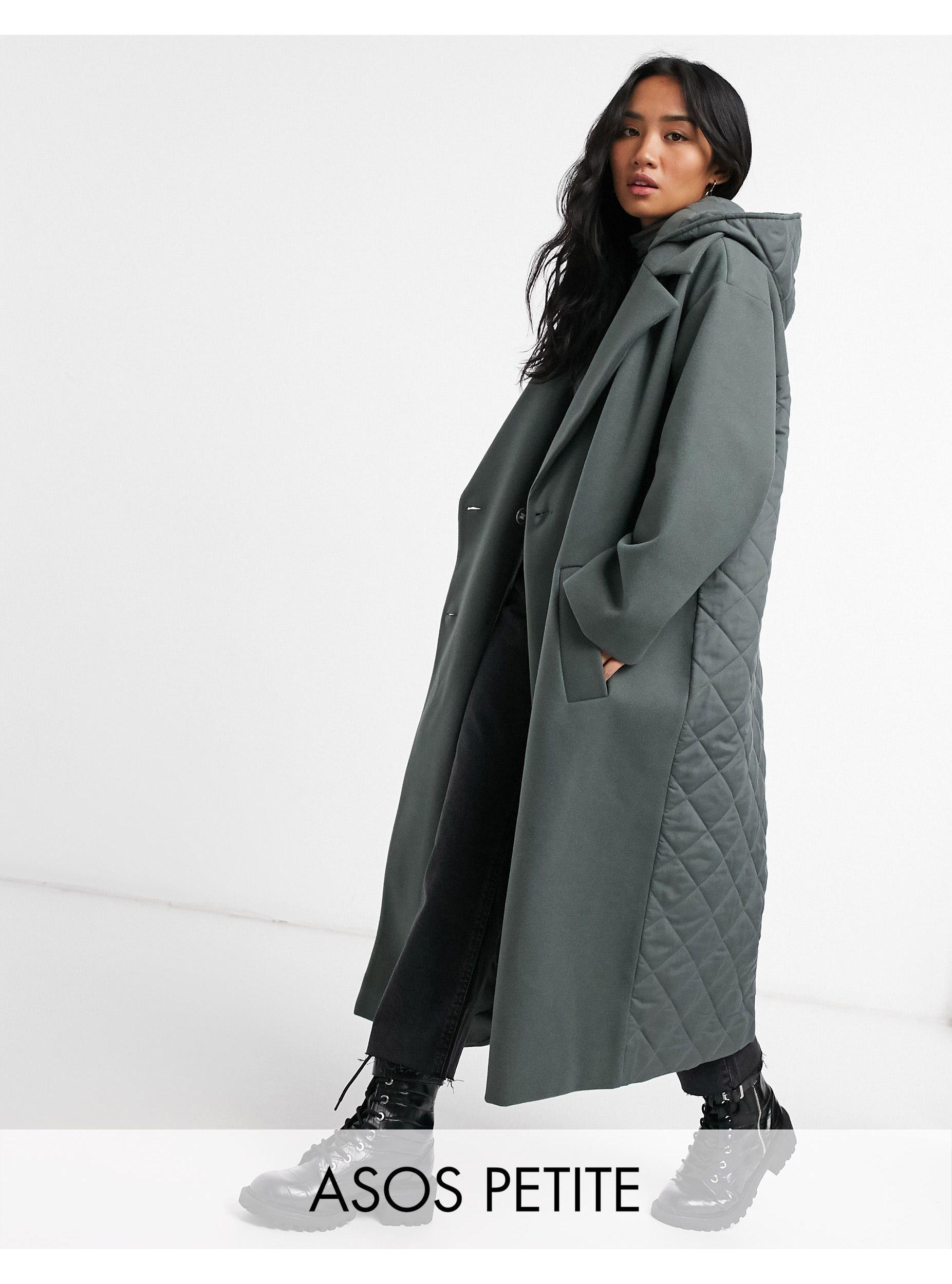 ASOS Asos Design Petite Hybrid Quilted Oversized Coat in Green - Lyst
