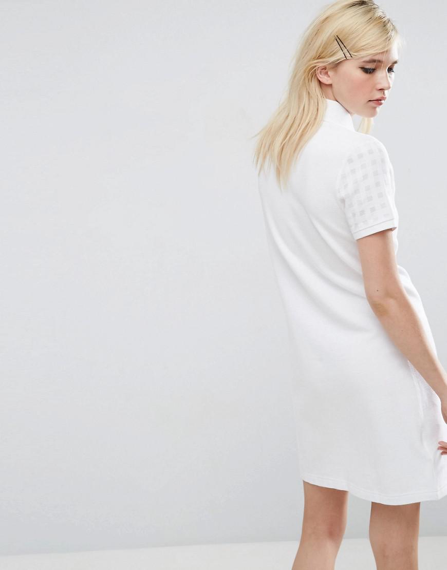 Fred Perry Cotton Polo Dress With Gingham Sleeve in White | Lyst