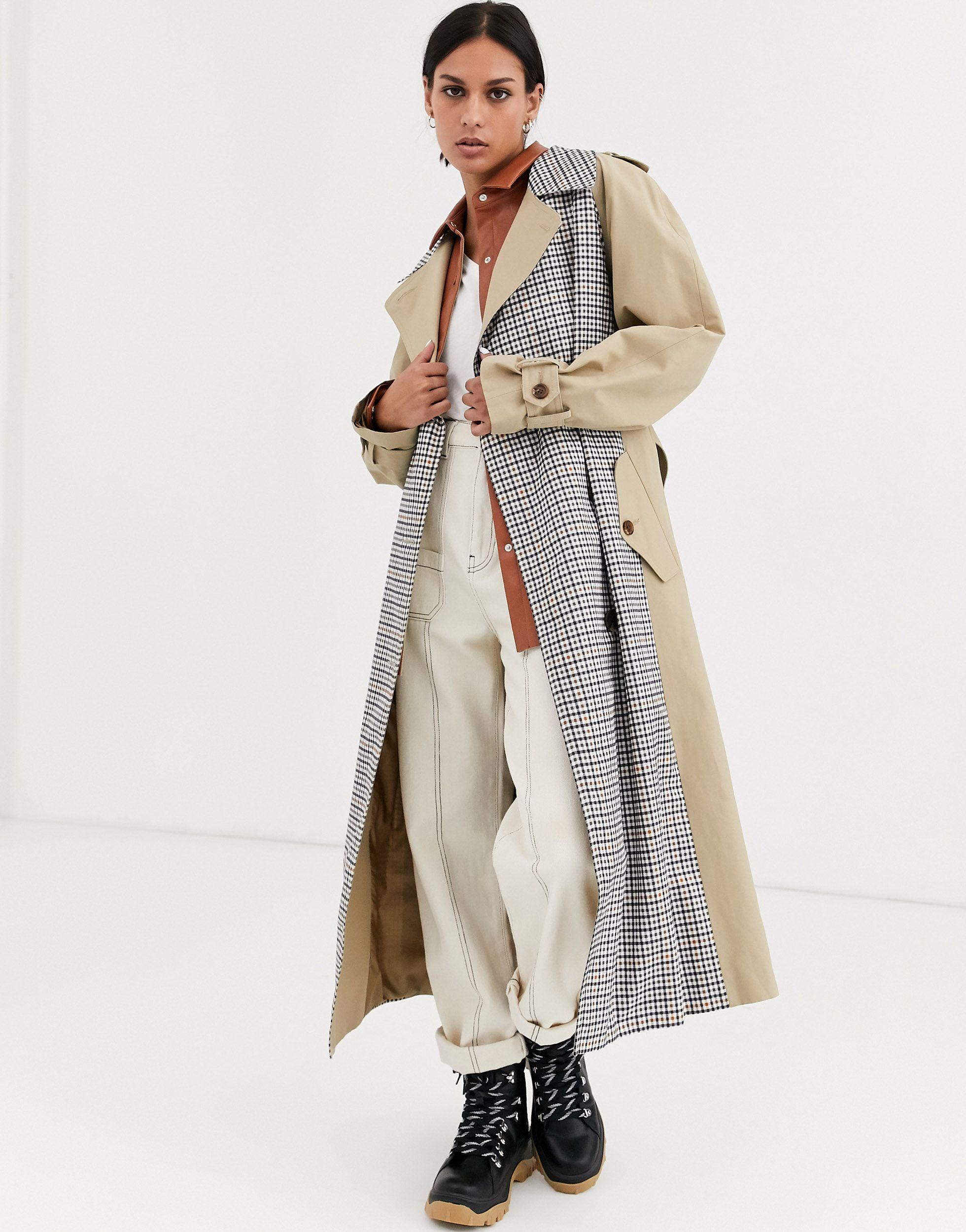 asos design trench coat in red check