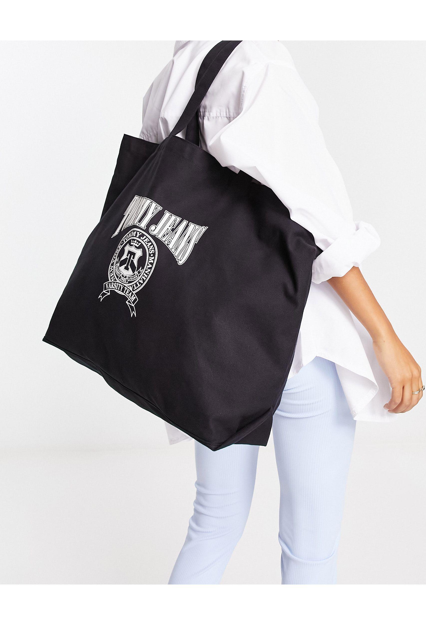 Tommy Hilfiger Logo Canvas Tote Bag in Black | Lyst