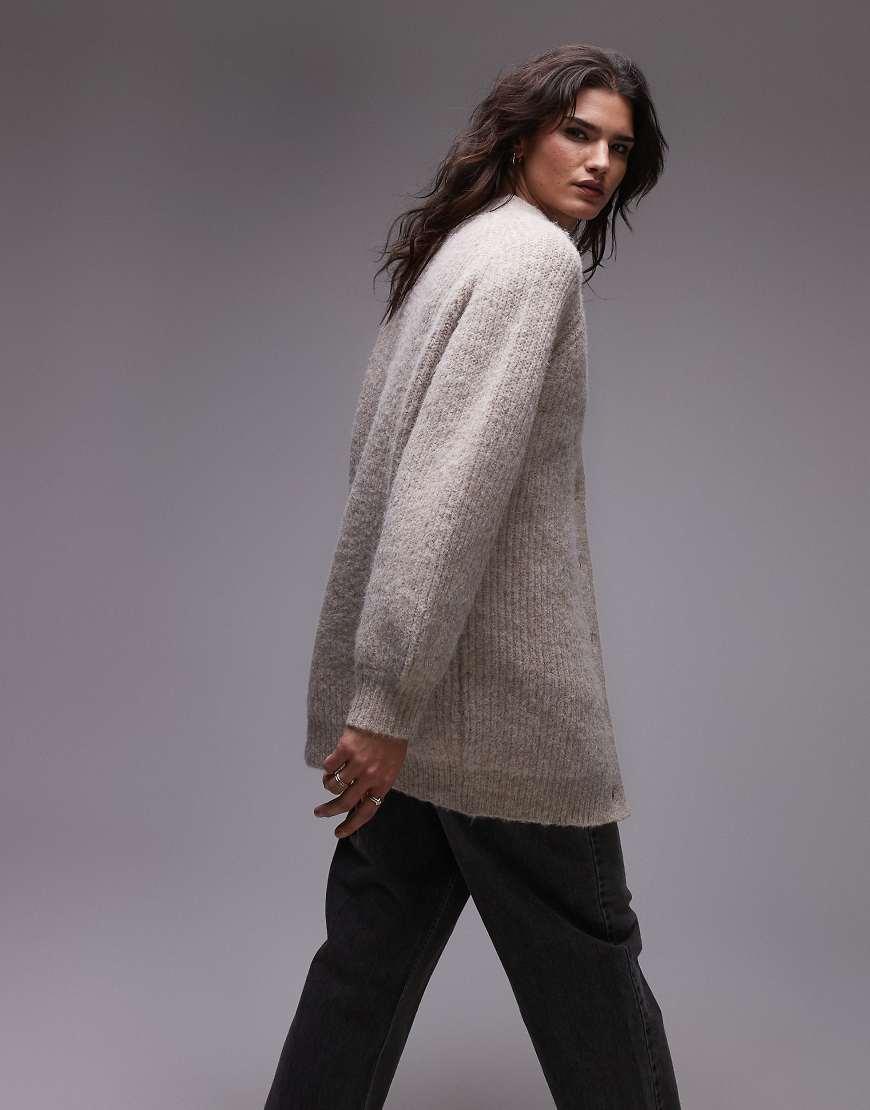 Asos Fluffy V Neck Cardigan TOPSHOP Knitted High V-neck Fluffy