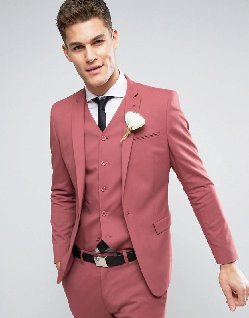 ASOS Synthetic Wedding Skinny Suit Jacket In Berry in Pink for Men - Lyst