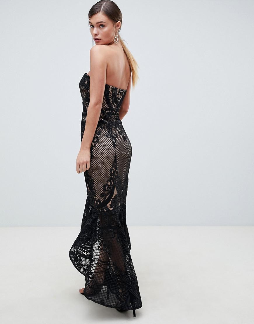 bariano sweetheart fishtail maxi dress in lace