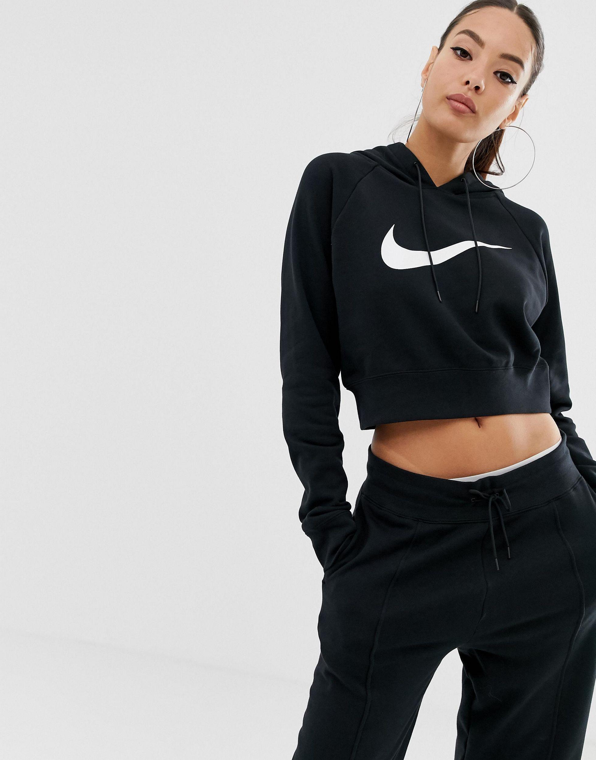 nike cropped zip up moletom com capuz in black