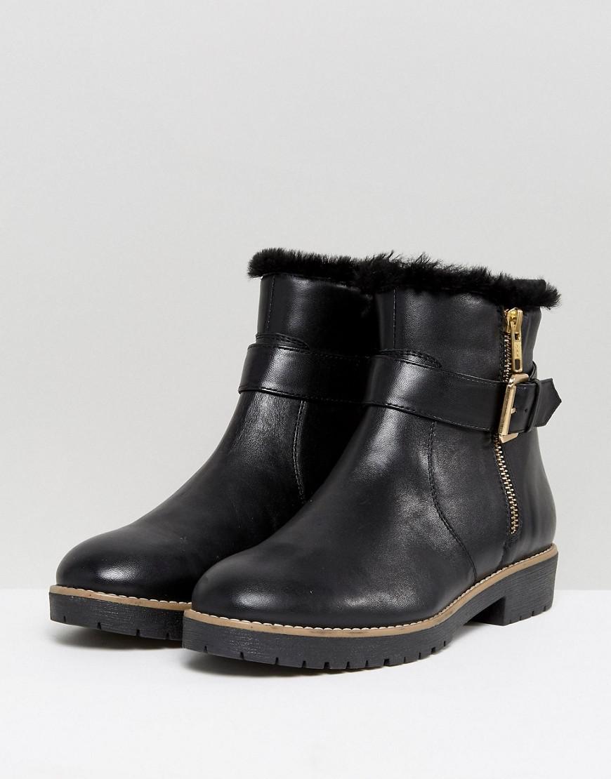 Carvela Kurt Geiger Leather Flat Side Zip Buckle Strap Boot in Black Lyst