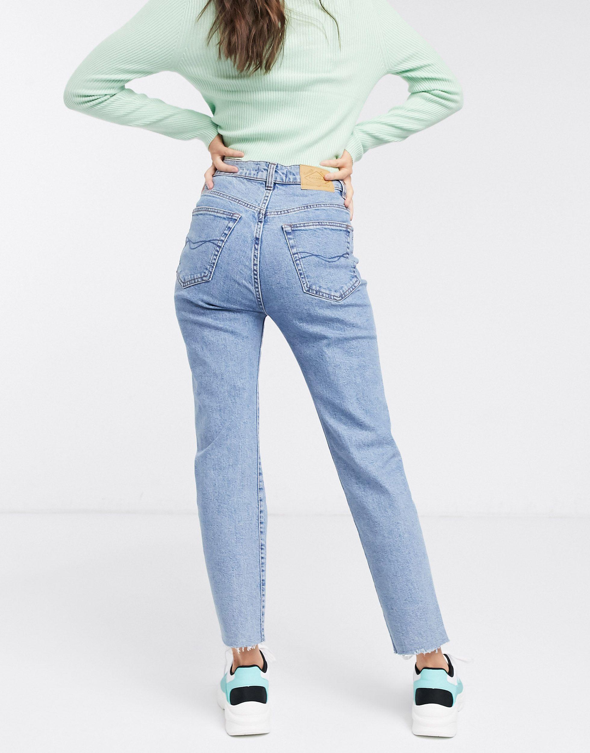 pull&bear slim mom stretch jeans in dark blue