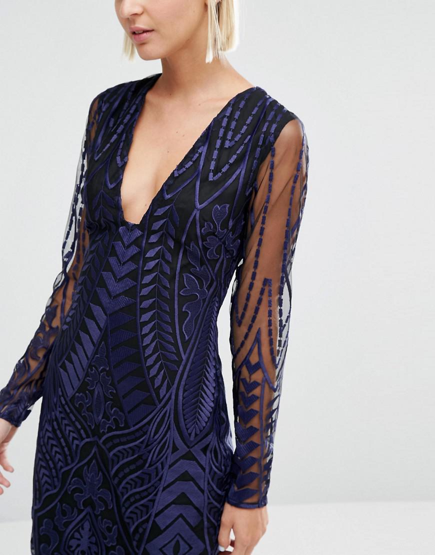 Lavish Alice Synthetic Embroidered Mesh Deep Plunge Side ...
