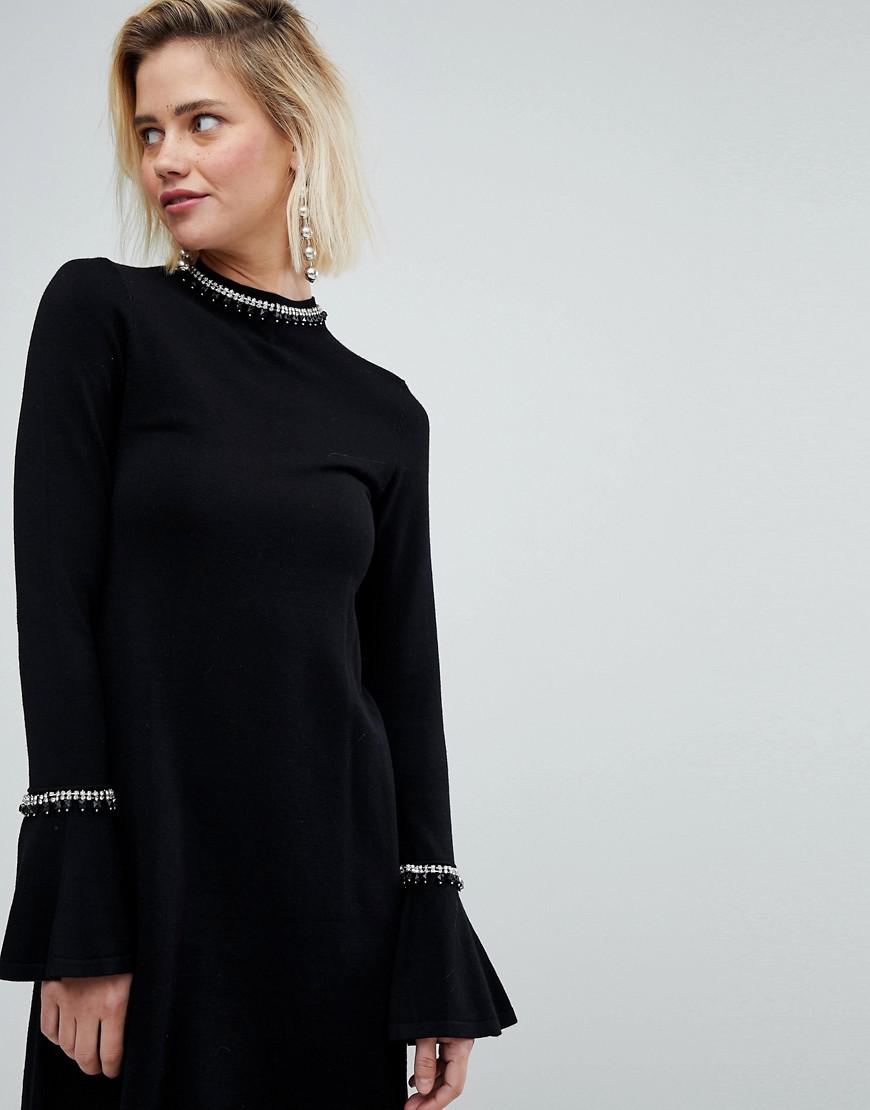 warehouse embellished cuff dress